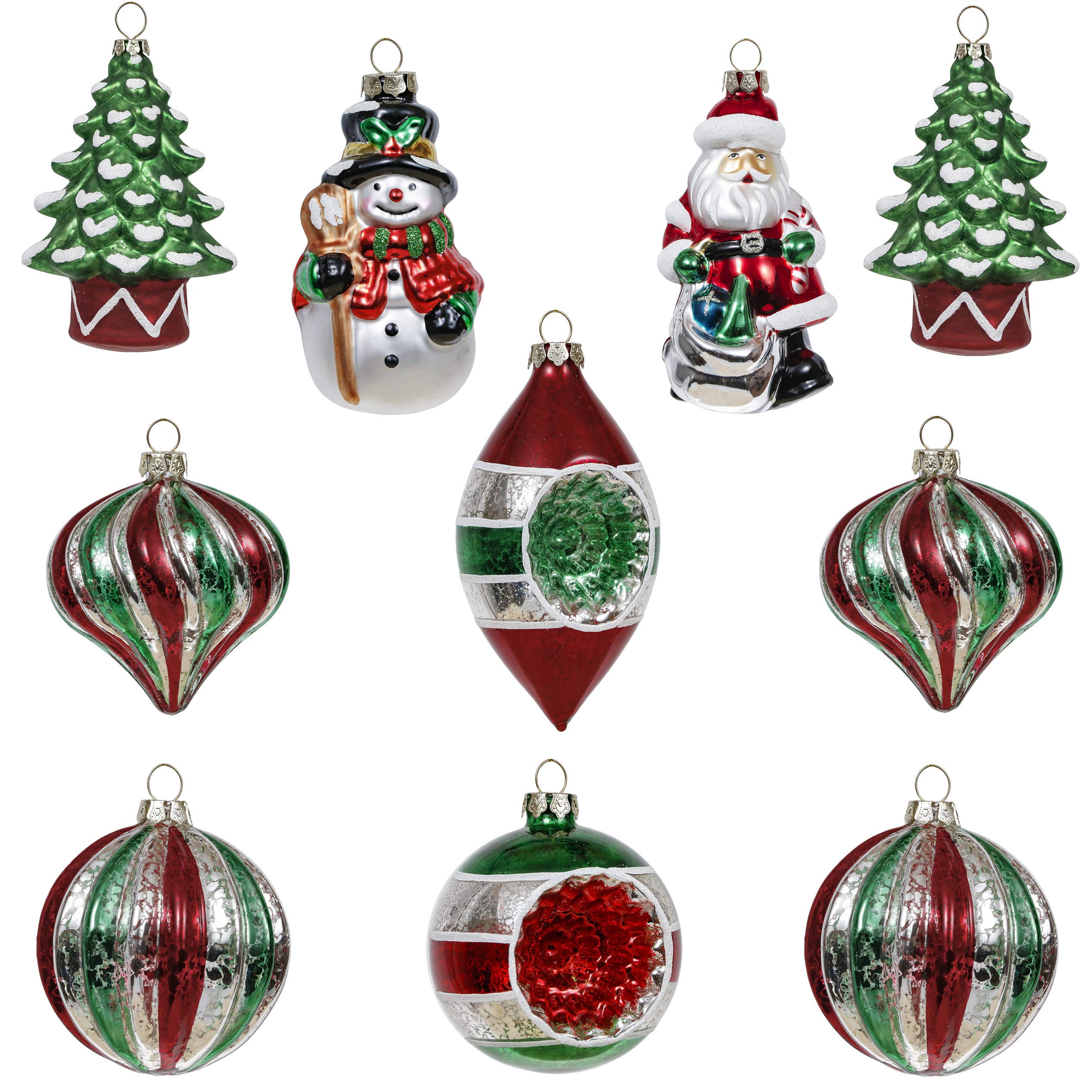 Valery Madelyn Lot de 10 Boules de Noël joyeuses en Verre avec Jupe d'arbre - Rouge/Vert/Blanc