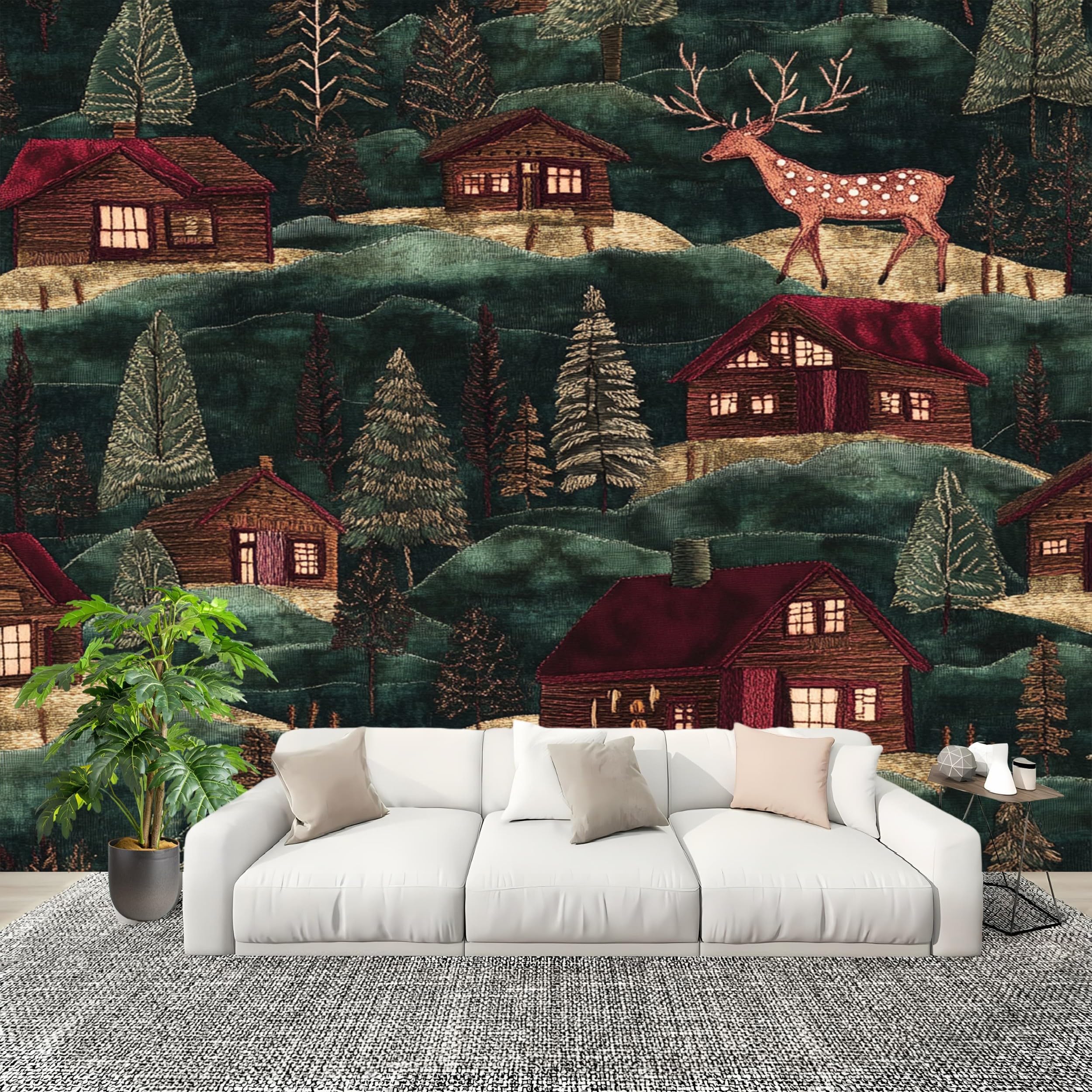 Papier peint intissé salon poster géant décor bois cerfs
