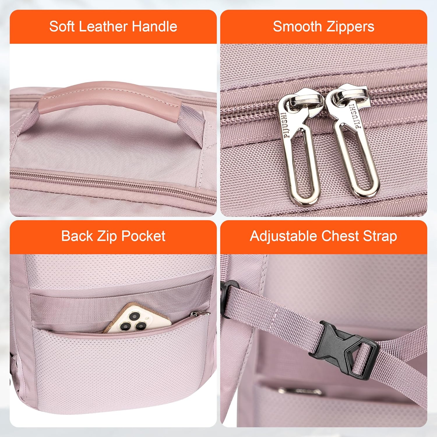 PIJUSHI Travel Backpack for Women Carry on Suitcase Backpack Flight Approved Personal Item Bag Fits 16 Inch Laptop(PE035 Light Purple) - Image 9