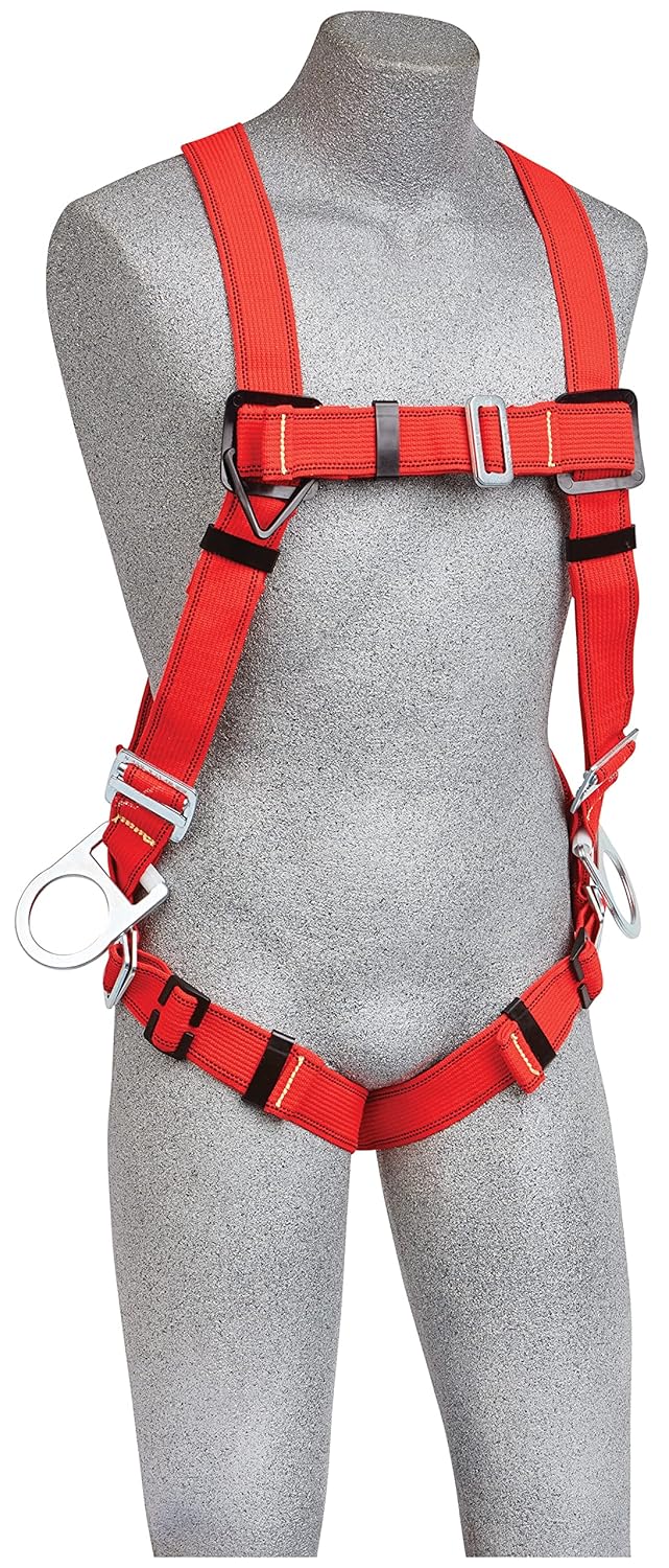 3M Protecta PRO 1191381 Fall Protection Full Body Welders Harness, With 3 D-Rings, Pass Thru Legs, 420 Pound Capacity, Medium/Large, Red/Black