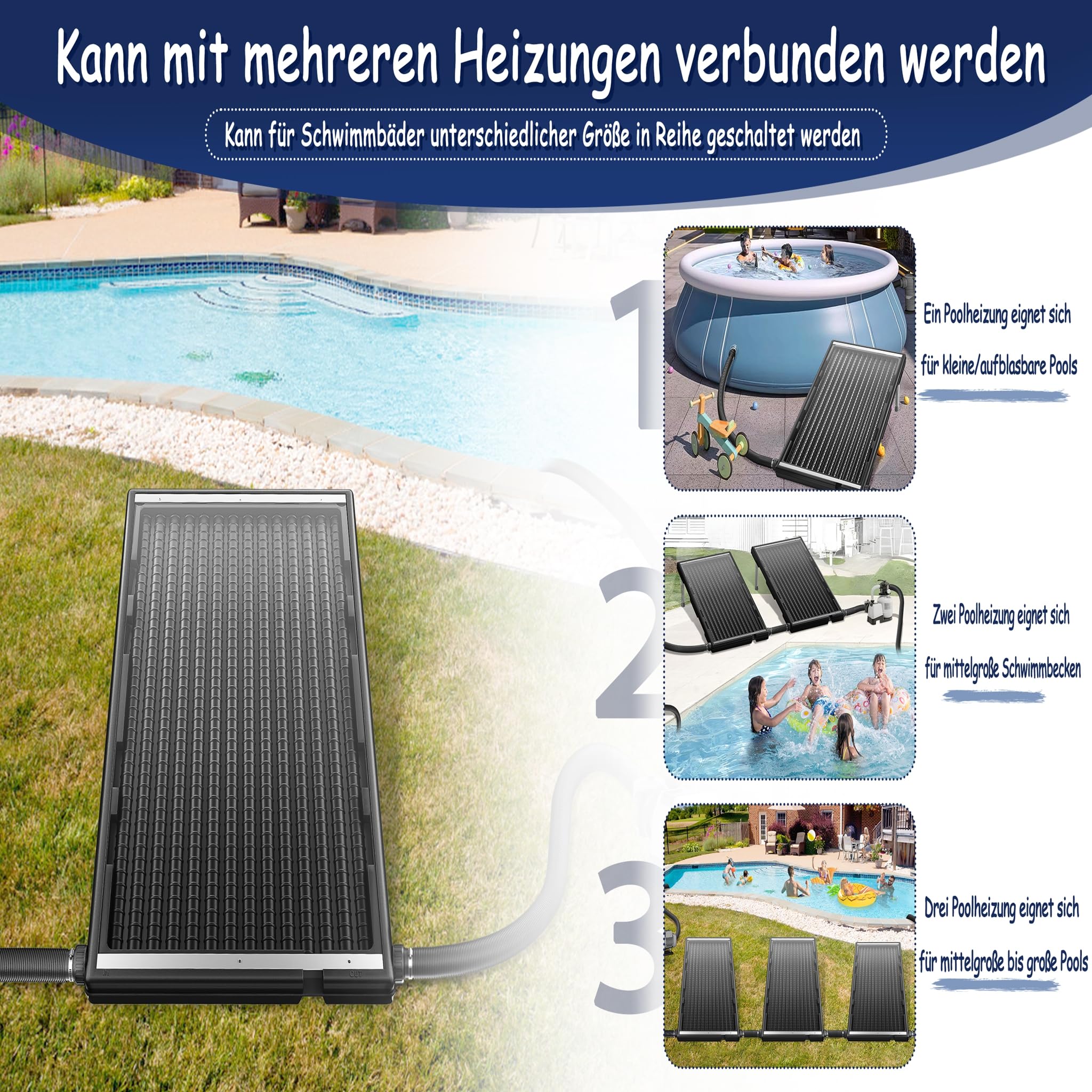 YRHome Solar Poolheizung 15L Sonnenkollektor mit Stativ und Schlauch Poolheizung Solarpanel Solarheizung Solaranlage für Pools Warmwasser Gartendusche Pool Heizungen Gerades Modell