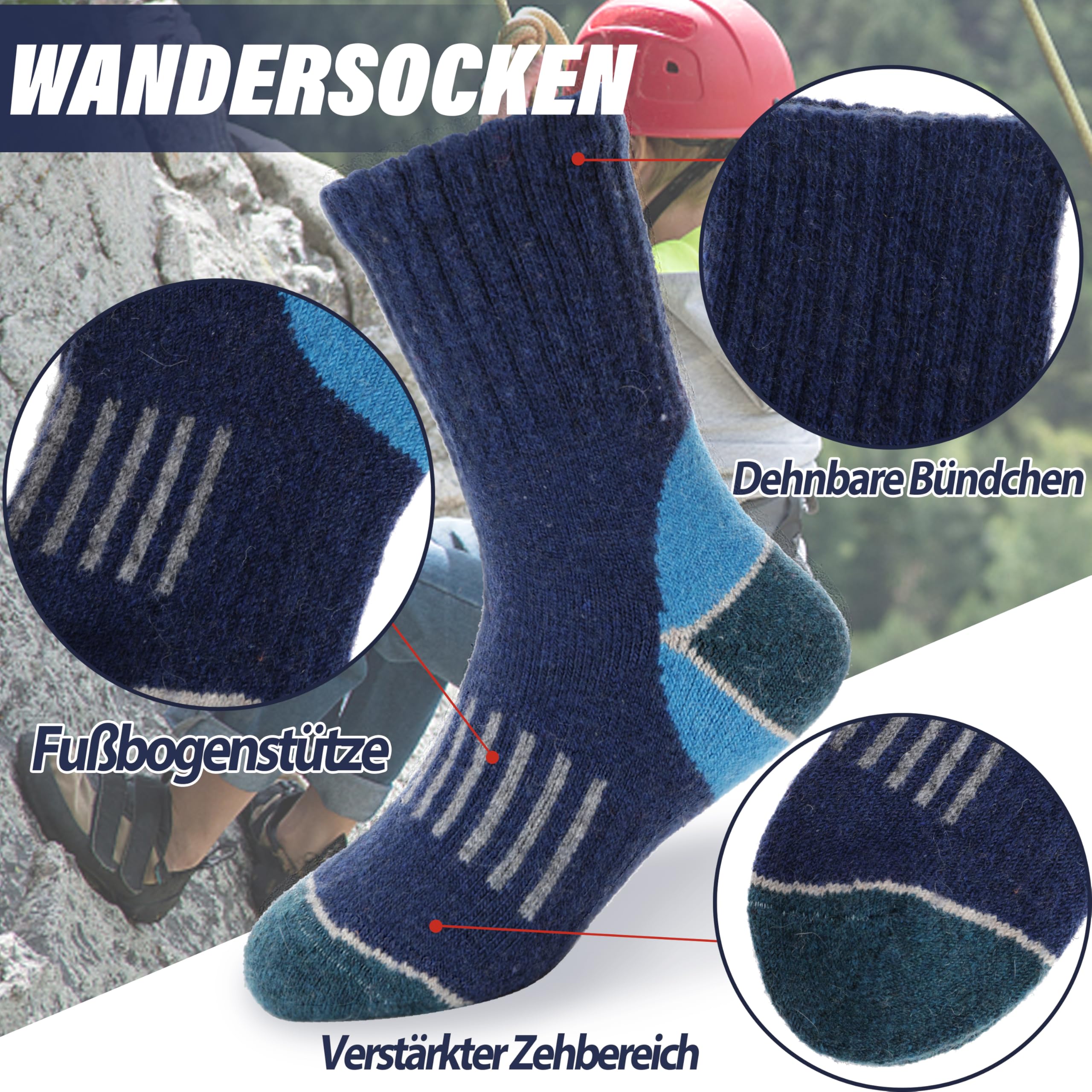 EBMORE Kinder Jungen Mädchen Socken Merino Wandersocken Sportsocken Wollsocken Warme Thermosocken Wintersocken Dicke Weihnachtssocken Geschenke Kindersocken 6 Paar