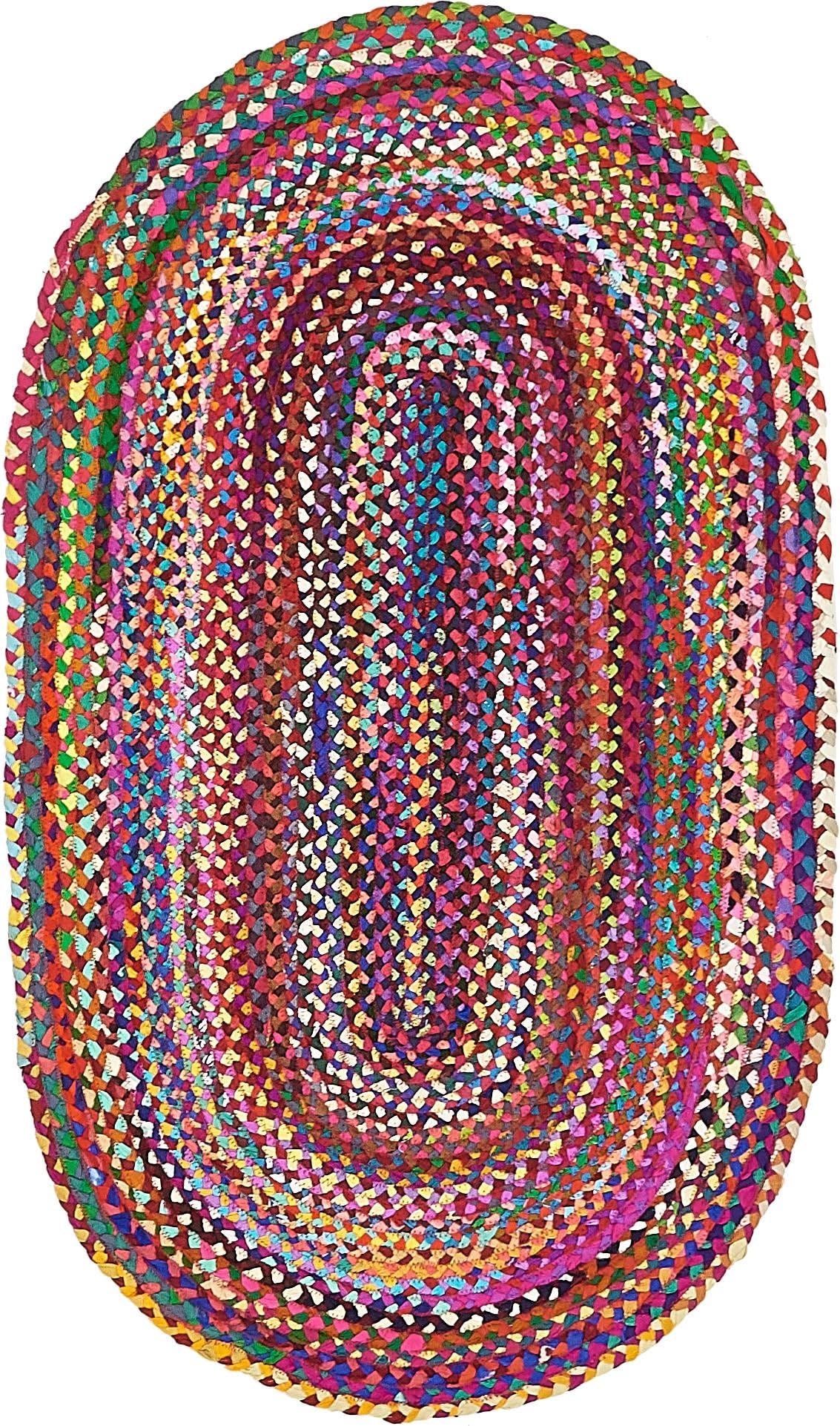 Indischer handgefertigter rechteckiger Teppich aus mehrfarbiger Baumwolle, mehrfarbig, Schlafzimmergröße, 69 cm x 120 cm
