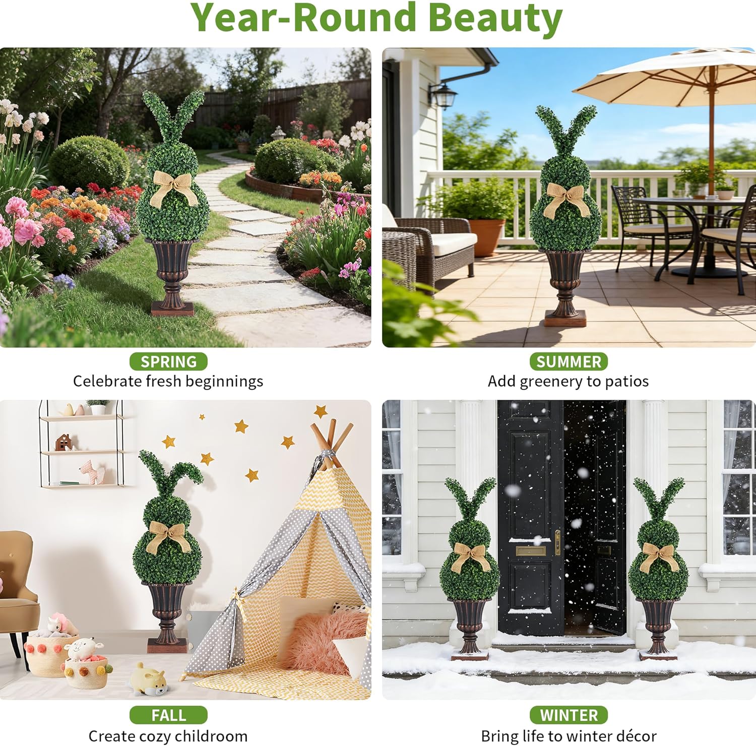 3.5FT Easter Bunny Topiary Tree, Artificial Greenery Bunny Topiary with Bendable Ears, Realistic Faux Plant Vintage Pot, Outdoor Front Porch Entryway Spring Decor