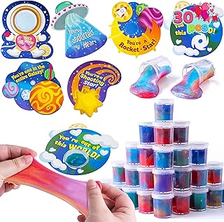 JOYIN 30 PCS Valentine Day Gift Cards with Galaxy Slime Stress Relief Fidget Toy