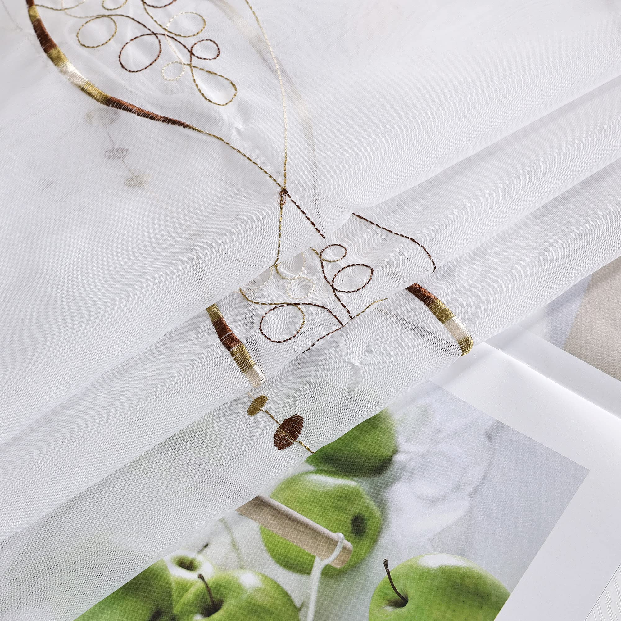 Heichkell Raffrollo mit Klettschiene Voile Raffgardinen Transparent Rollo Bestickt Modern Vorhang Braun BxH 140x140cm