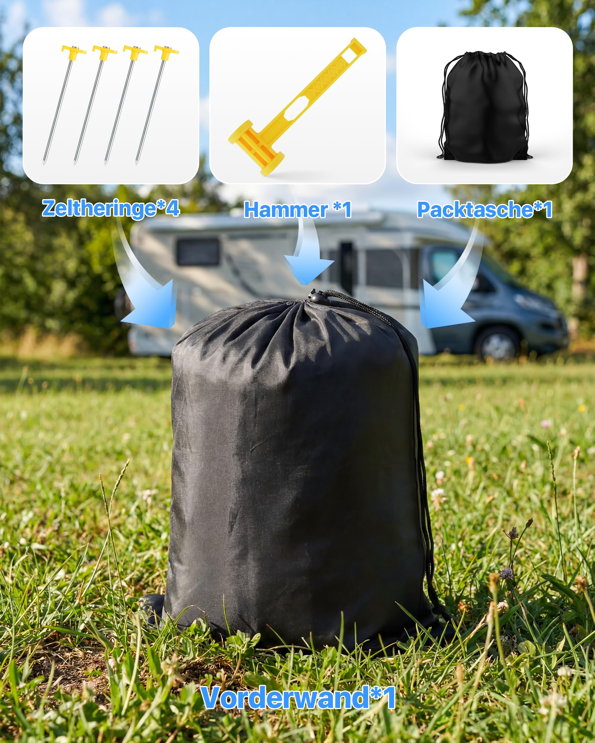 Signstek Sonnenschutz Vorderwand für Wohnmobil Markise 3,25x2m | UPF 50+ | Wasserdichtes Sonnensegel mit Keder (Ø 6,2/7 mm) | Für Wohnwagen | Schutz vor UV & Regen