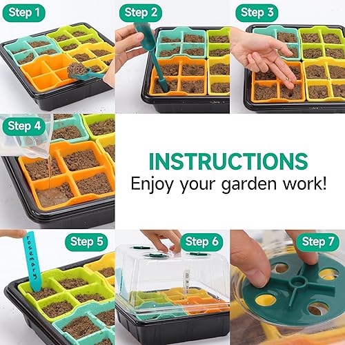 Miniatura 7 de Paquete de 3 bandejas de inicio de semillas  Kit de inicio de plántulas de 48 celdas cúpula de humedad, bandeja de silicona, bandeja de plantación,