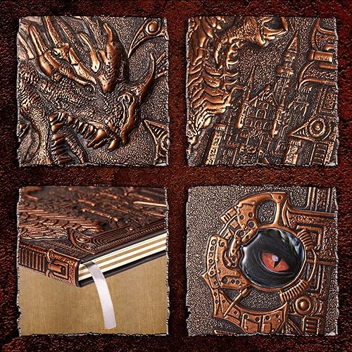 Miniatura 6 de Diario de cuero de dragón de 4 piezas, cuaderno de cuero con relieve, diario de escritura vintage, cuaderno de notas antiguo, cuaderno de notas A5