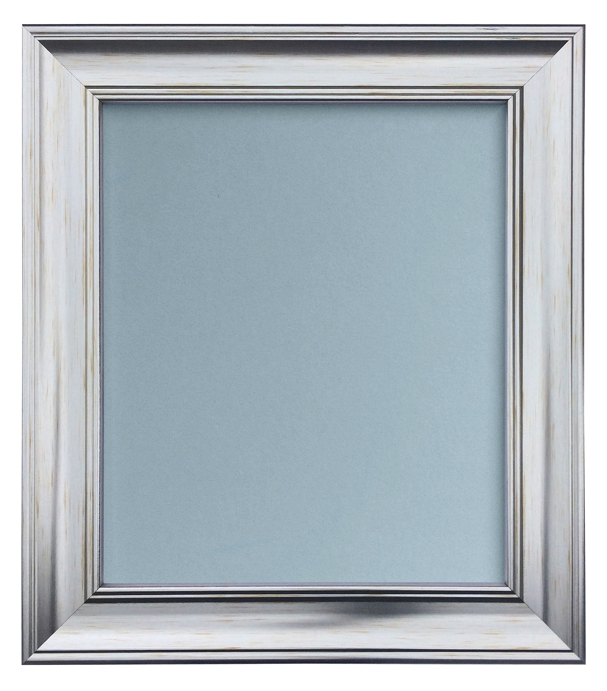 Frames By Post Blue Backing Board Scandi Distressed Silver Picture Photo Frame With 50 X 23 Cm