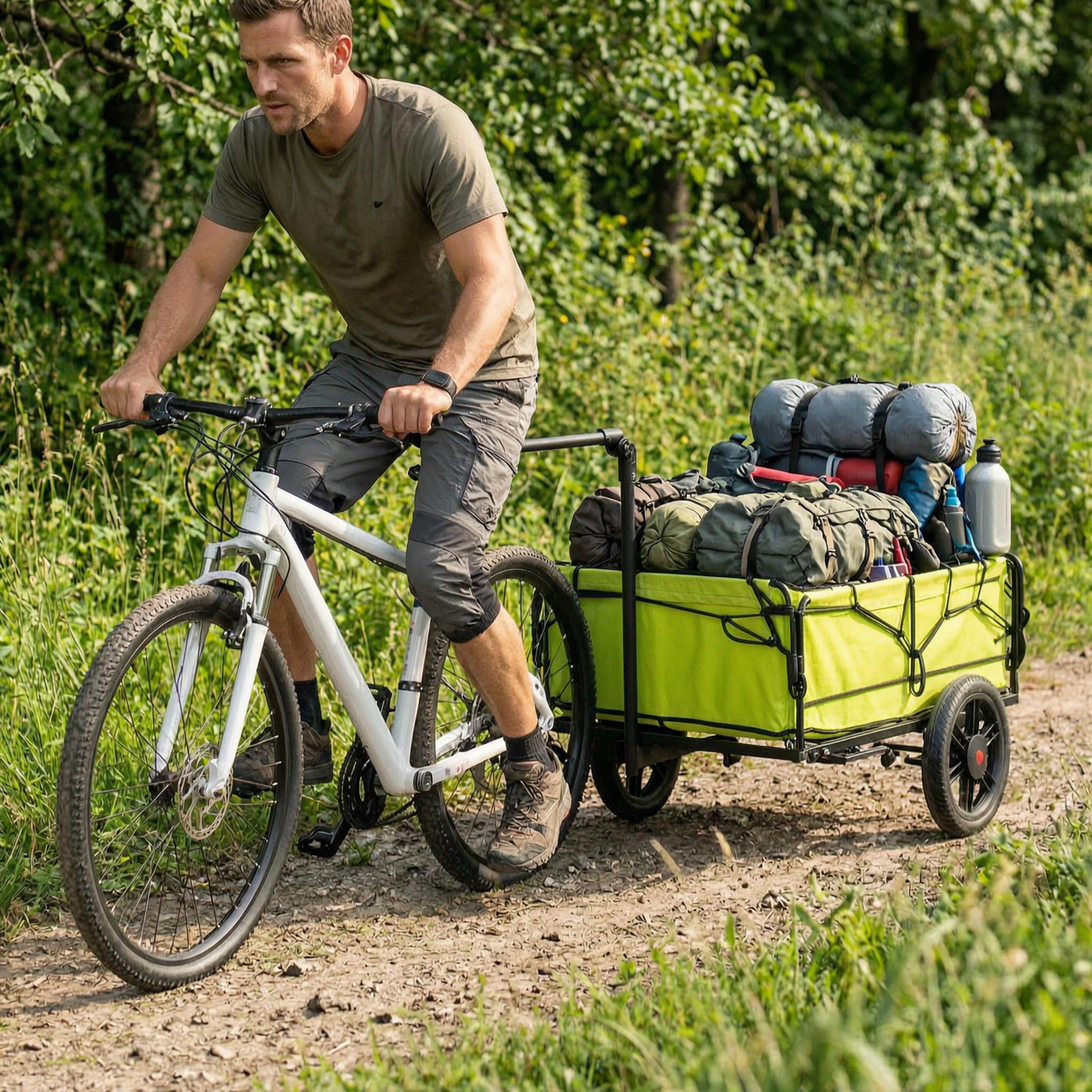 TMZ Fahrradanhänger 120L Tragfläche, Lastenanhänger mit Fahrradkupplung und Elastischem Netz, 50kg Zuladung, Handwagen mit Abnehmbaren Reifen, Reflektoren