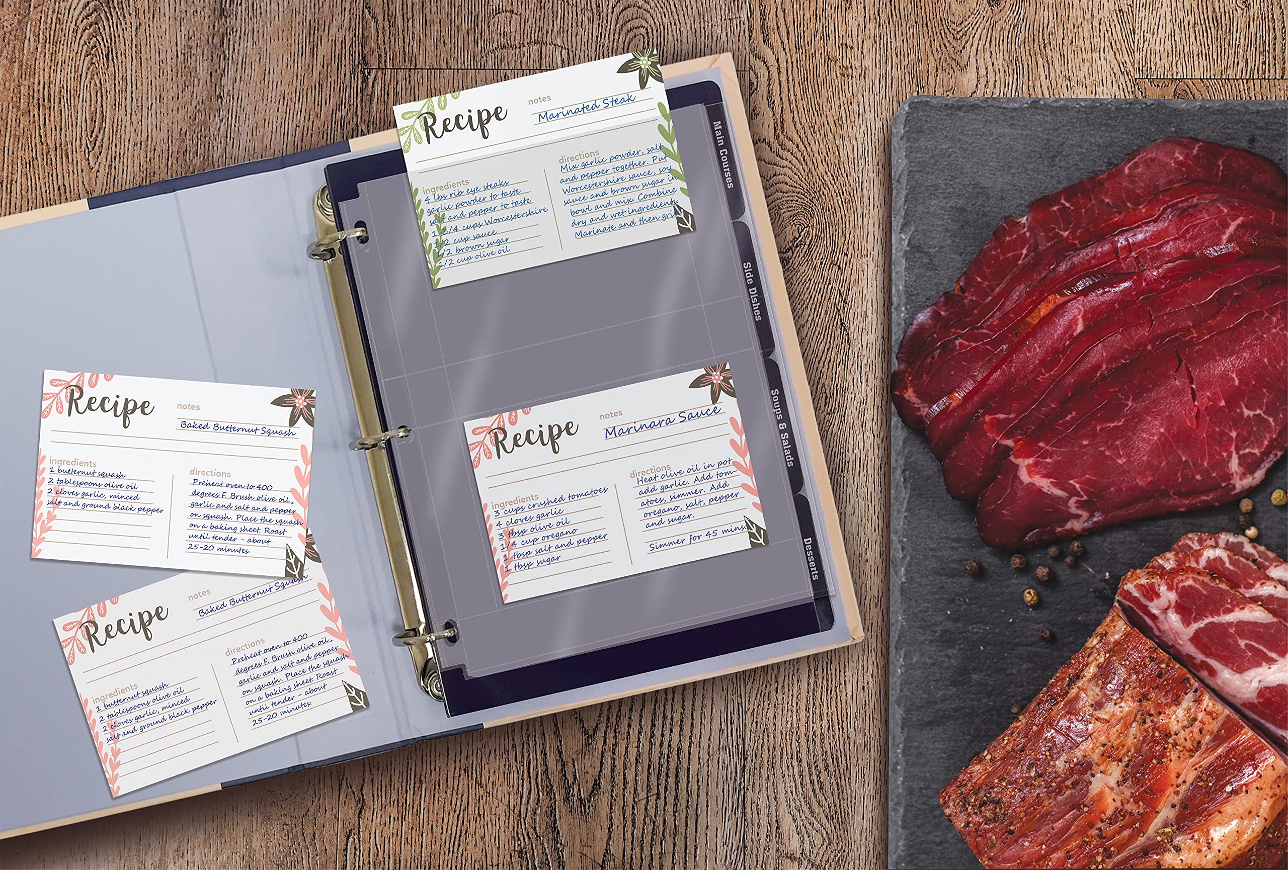 Better Kitchen Products Recipe Card Protective Sheets for 4" x 6" Cards, Letter Size 8.5" x 11" 2-Up Sheets, 50 Pack, Heavyweight, Diamond Clear, Fits Standard 3 Ring Binder, Holds 200 Total Cards - Image 5