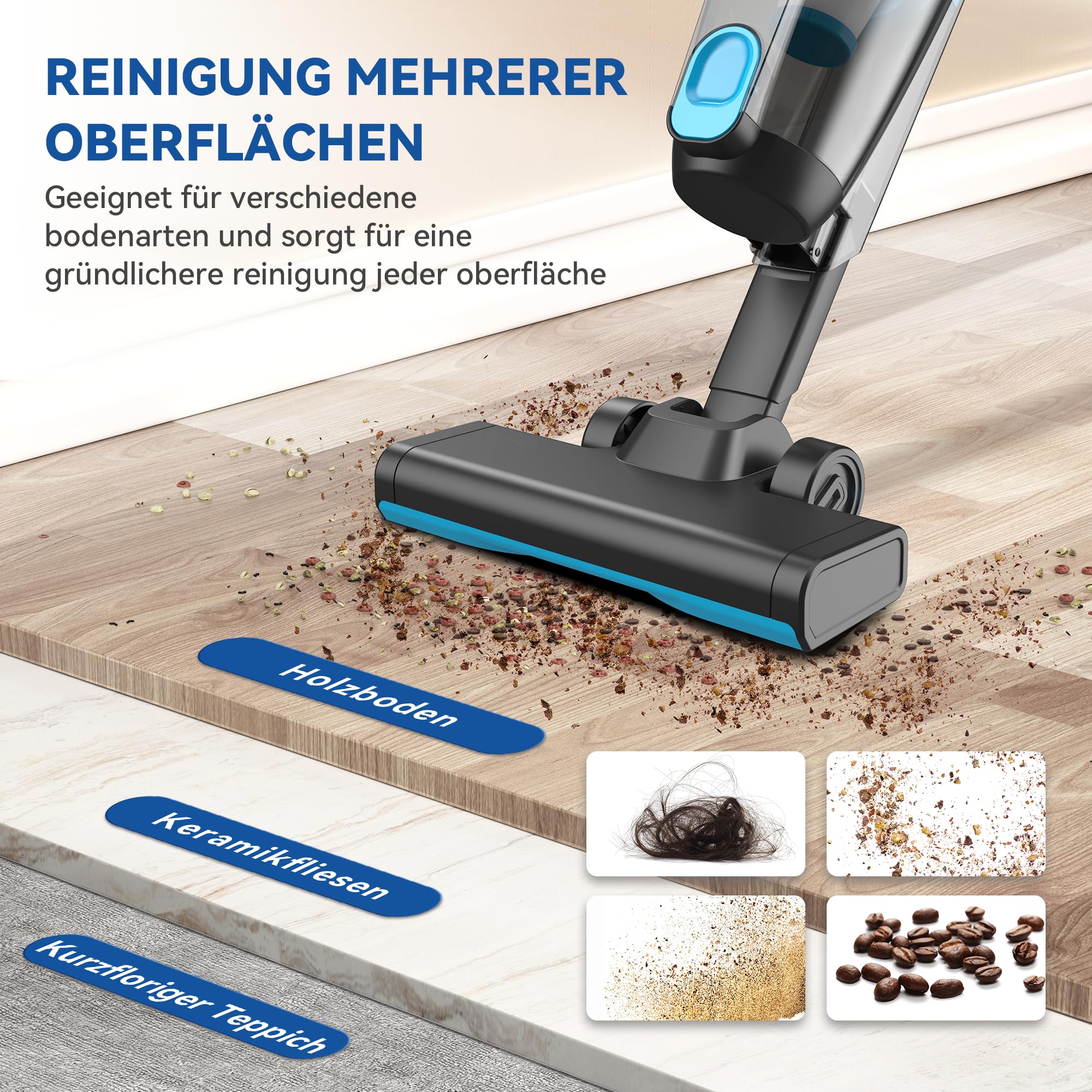 Staubsauger, Stielstaubsauger mit Kabel Handstaubsauger 20Kpa 600W, 3 in 1 Staubsauger Beutellos mit 5m Kabel, Staubsauger ohne Beutel Vacuum Cleaner Anti-Tangle für Tierhaare Teppich Harter Böden