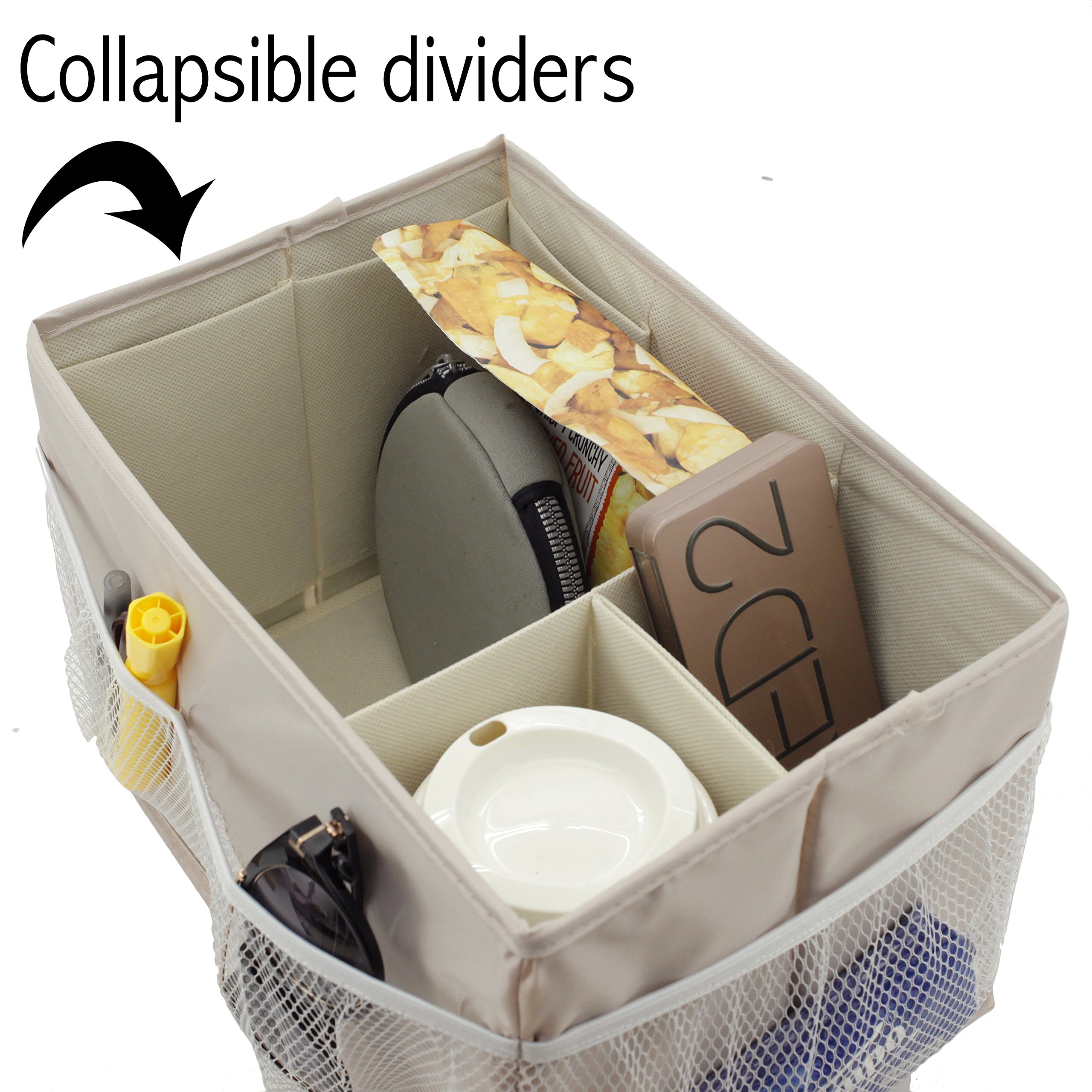 Paylak SCR700 Car Organizer Portable Console Back Seat Adjustable Dividers with Hook and Loup Straps - Beige