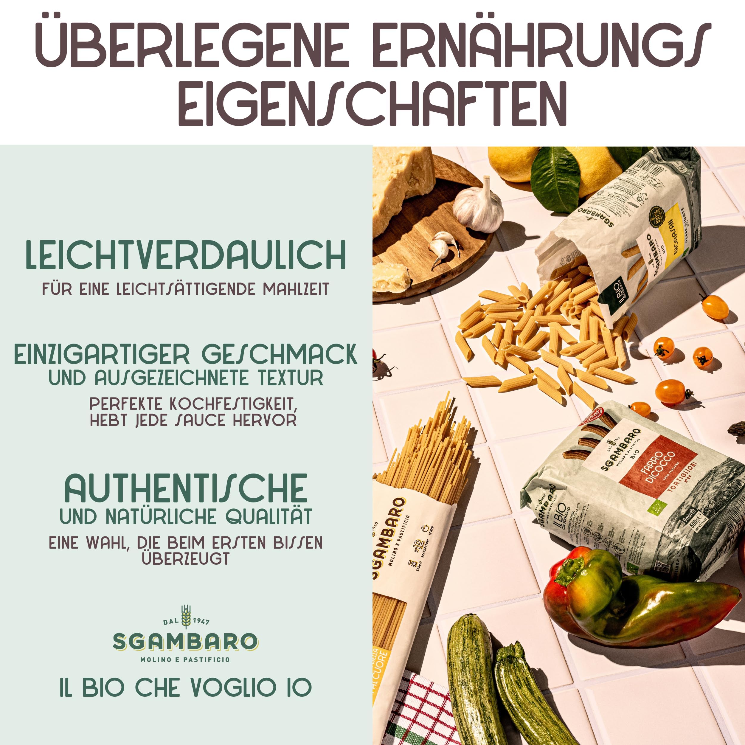 Sgambaro Bio Pasta Spaghetti N.5-12 x 500 g aus Khorasan-Weizen – Antiker, proteinreicher Weizen, 100% italienischer Anbau – Vielseitig in der Küche und nährstoffreich