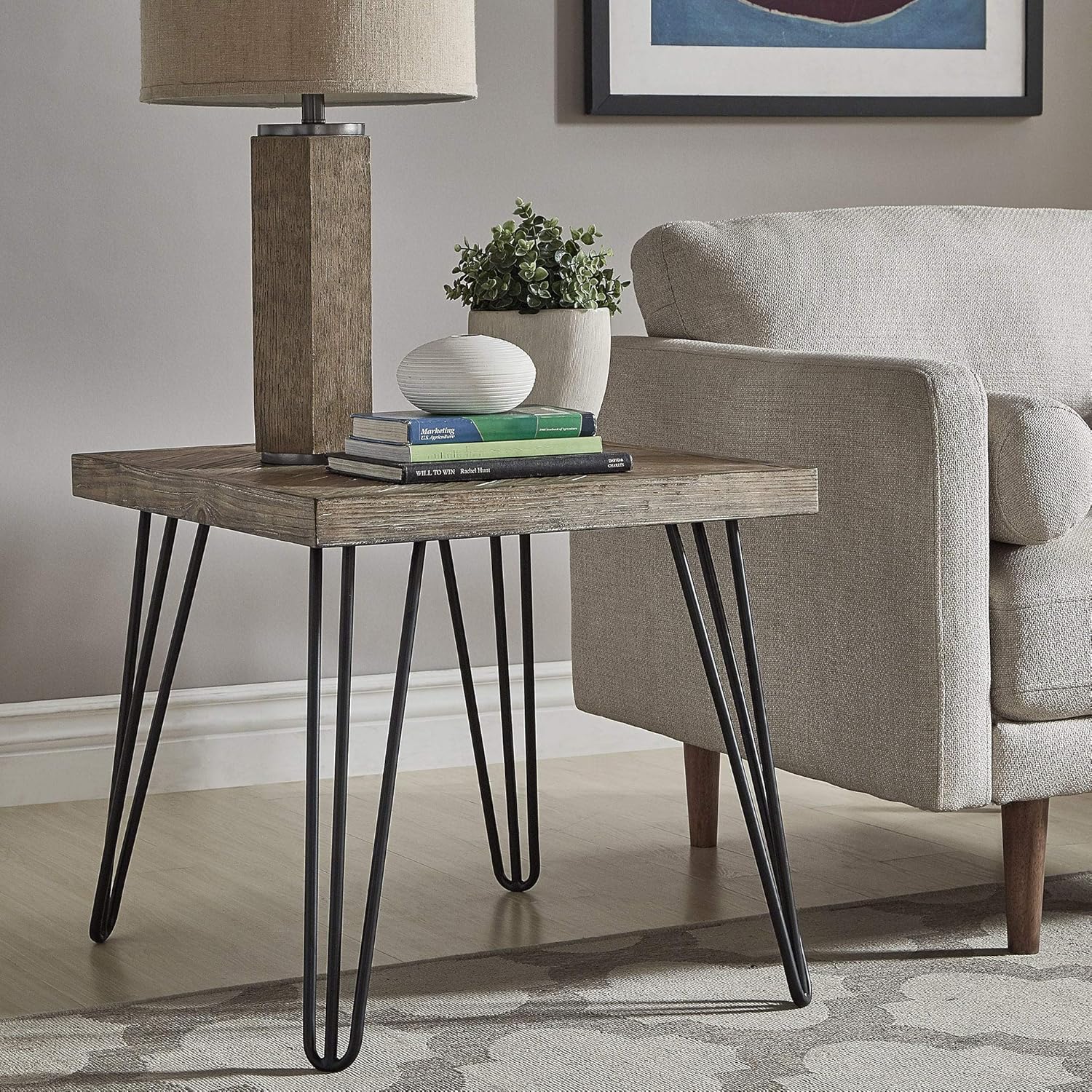 Inspire Q Krew MidCentury Modern Light Wood and Metal End