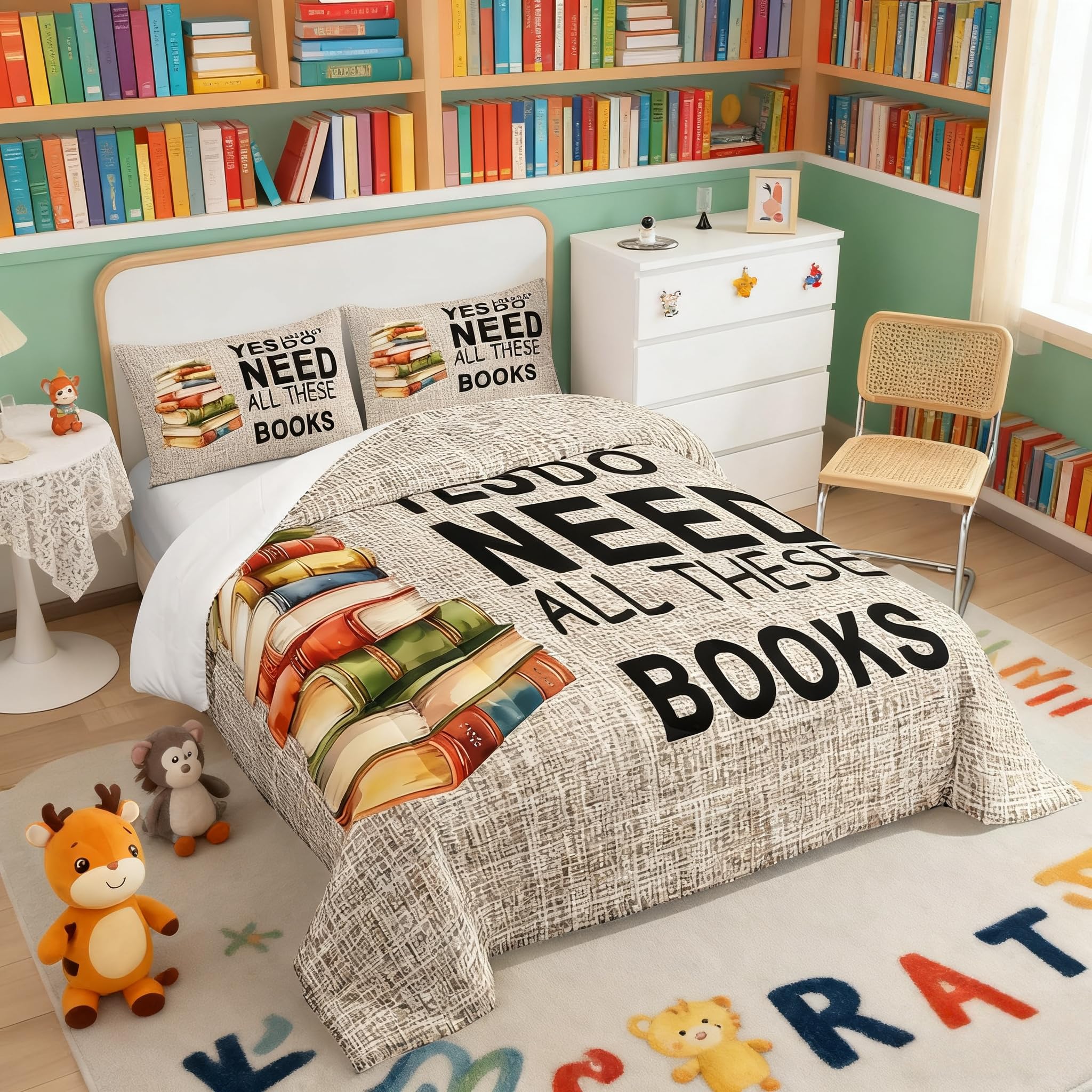 Castle Fairy Set di biancheria da letto con motivo libri per adolescenti, per letto matrimoniale, per amanti dei libri, decorazione per la camera da letto di bambini, ragazzi e ragazze, inserto per