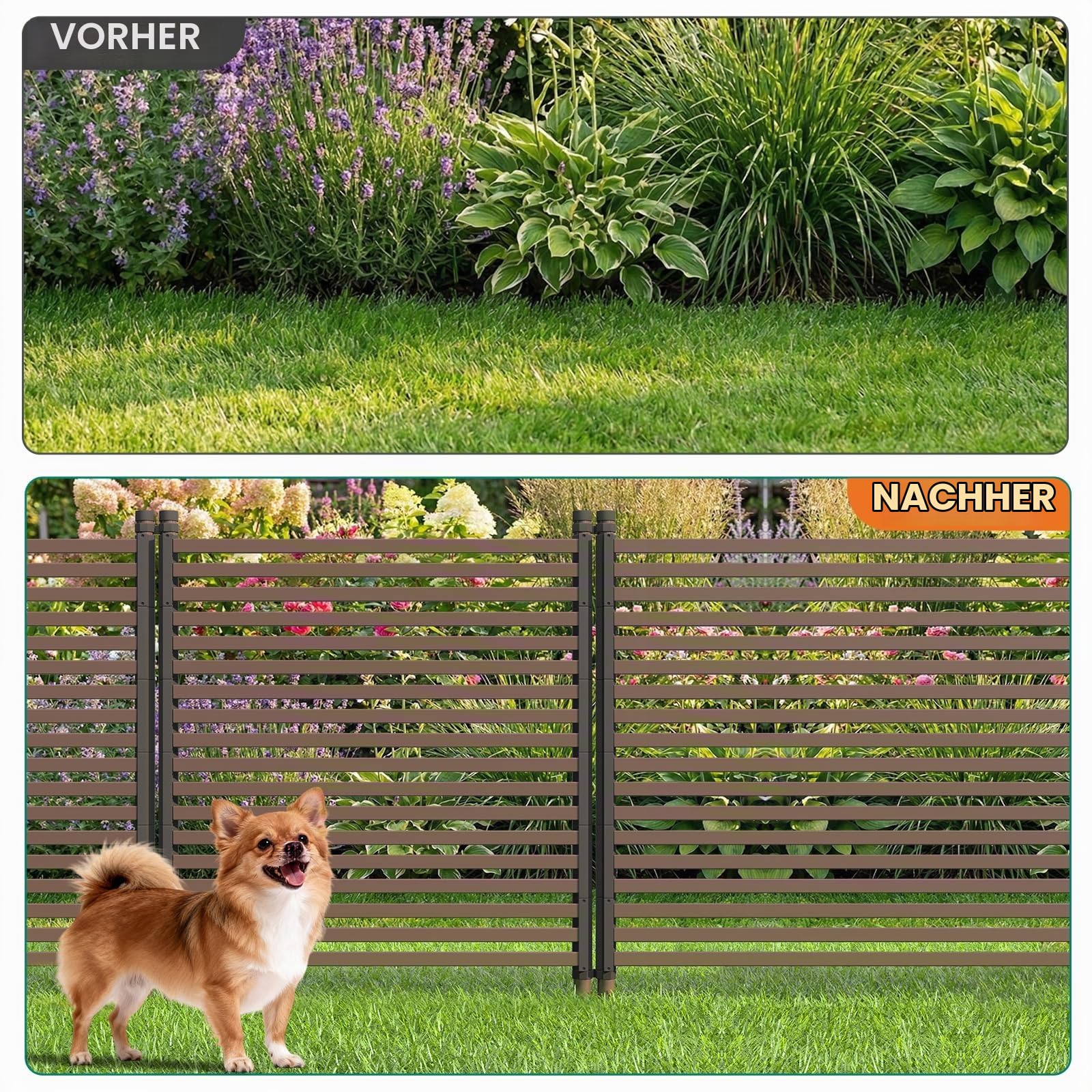Metall Gartenzaun 3er Set 120x274 cm, braun, wetterfest rostfrei