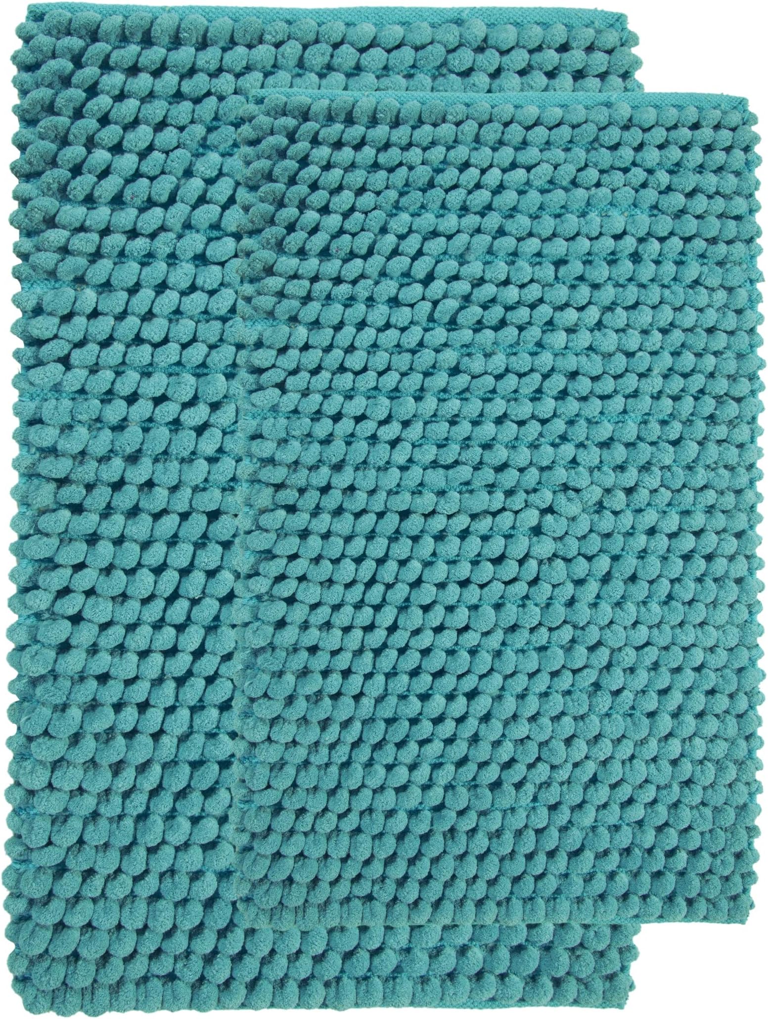 2 Piece Bath Rug Set, Cotton and Microfiber, Size 34x21 Inch and 36x24 Inch, Round Loop Bubbles Pattern, Latex Spray Non-Skid Backing, Arctic Blue, Handloom Heavy 200 GSF Wt, Rectangular