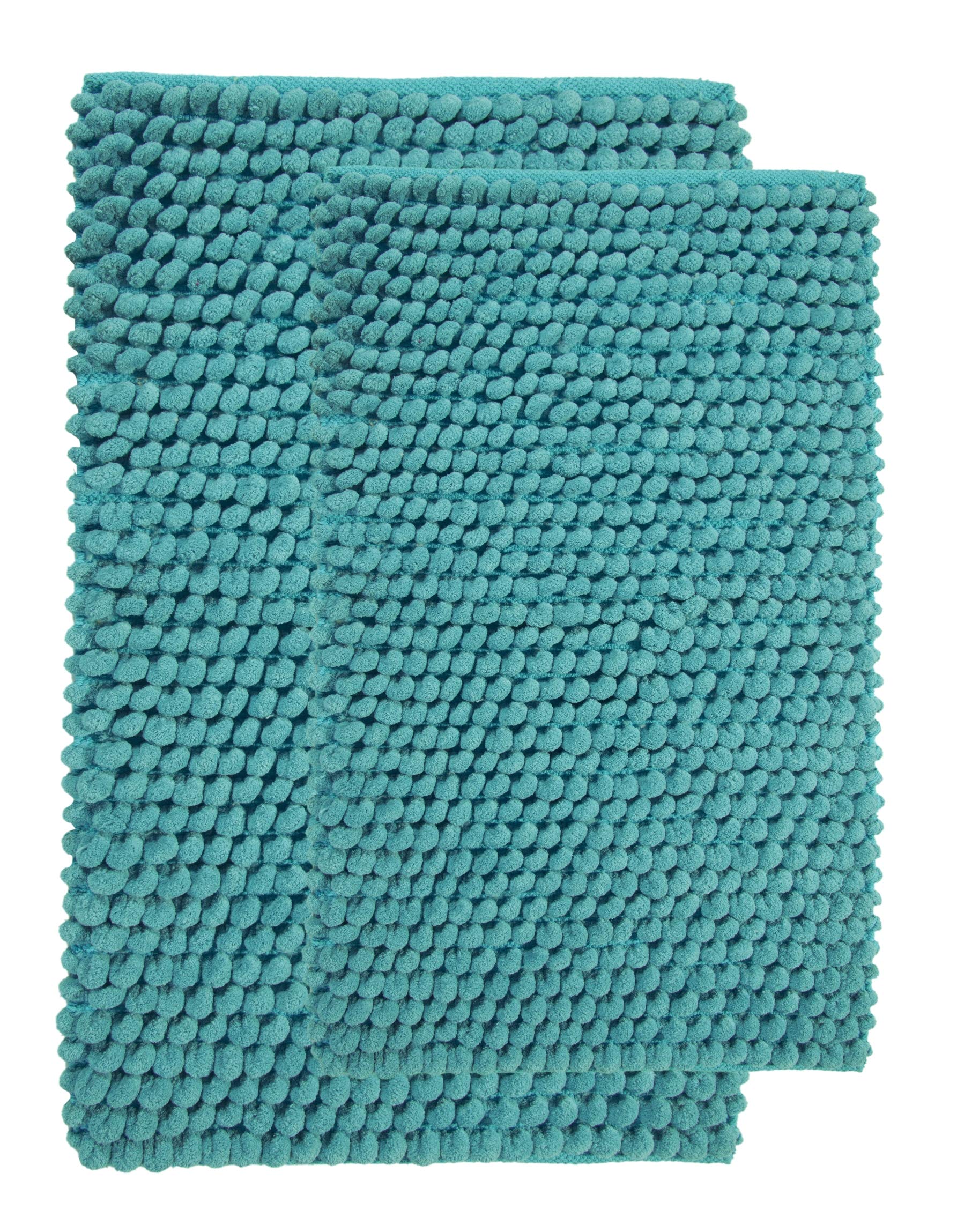 2 Piece Bath Rug Set, Cotton and Microfiber, Size 34x21 Inch and 36x24 Inch, Round Loop Bubbles Pattern, Latex Spray Non-Skid Backing, Arctic Blue, Handloom Heavy 200 GSF Wt, Rectangular