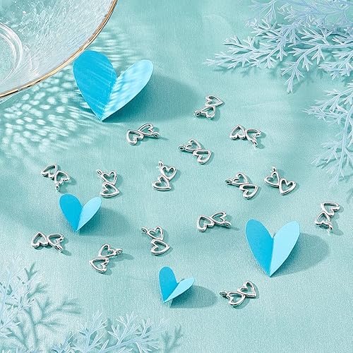 Miniatura 6 de PH PandaHall 100 dijes de corazón doble, dijes de corazón de aleación tibetana, colgantes de corazones para bricolaje, collares, pulseras, bodas,