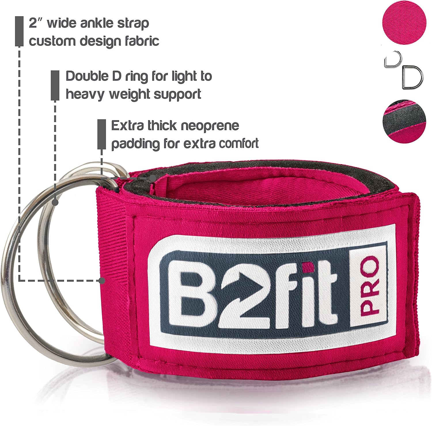 Ankle Straps for Cable Machines by B2FIT PRO - Premium Padded Double D-Ring Ankle Cuffs for Gym Workouts - Fitness Equipment for Leg Exercises, Cable Kickbacks, Glutes, Weight Lifting for Men & Women
