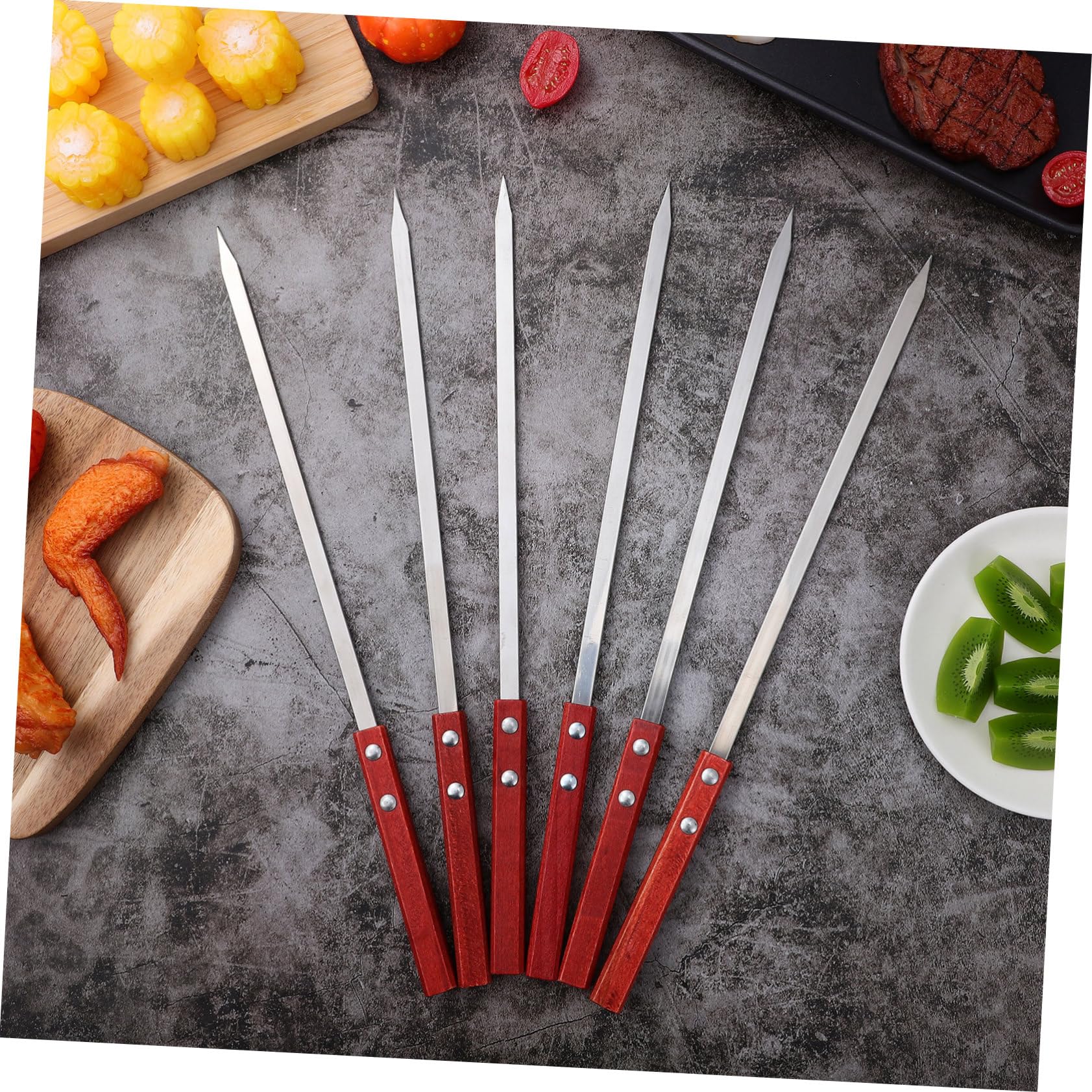 BESPORTBLE 18pezzi Spiedini Acciaio Inossidabile Per Barbecue Con Manico Legno Spiedini Piatte Per Grigliare e Verdure Per Grigliate Di Grandi
