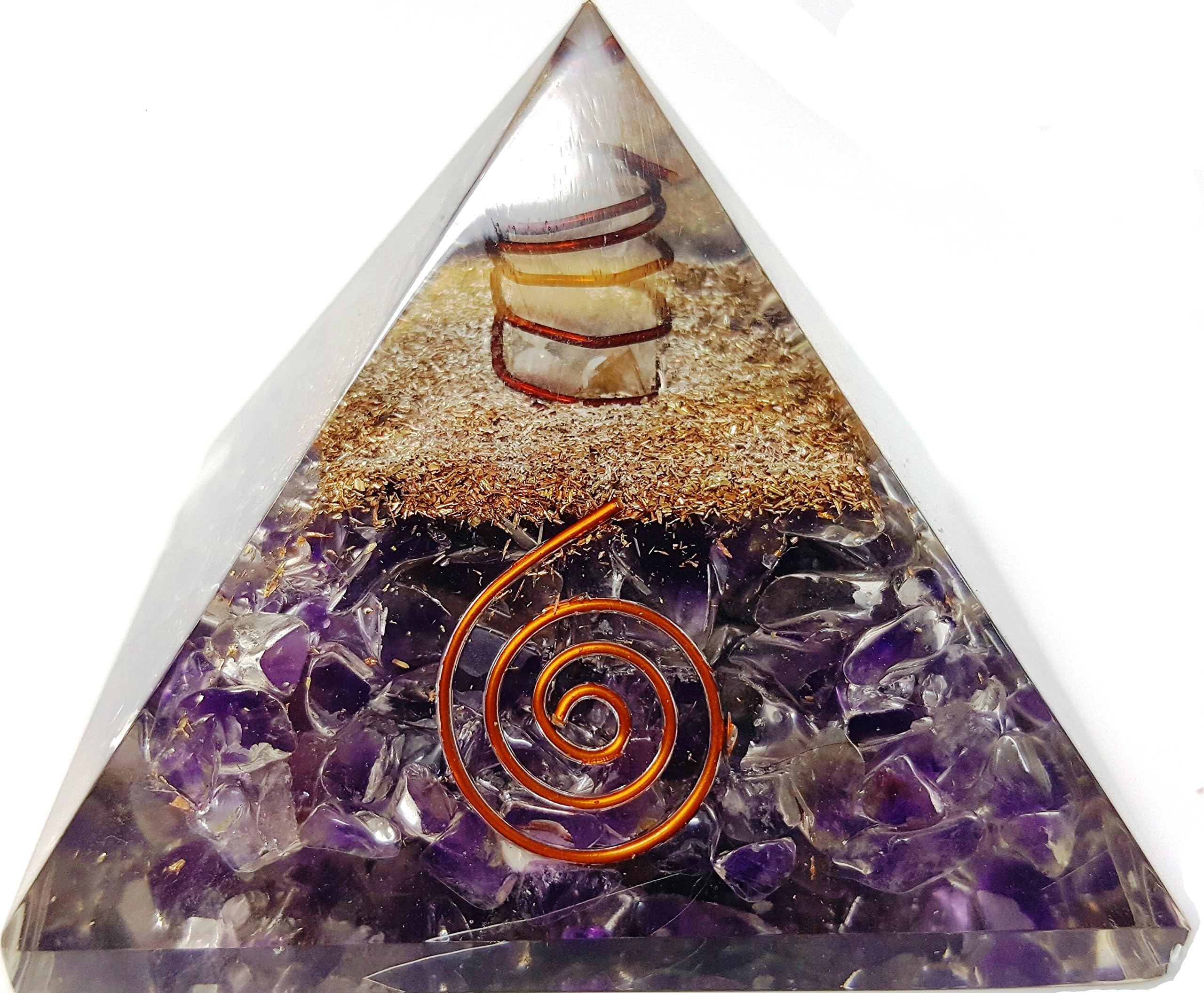 Amethyst Crystal Orgone Reiki Pyramid Kit / Includes 4 Crystal Quartz Energy Points / EMF Protection Meditation Yoga Energy Generator