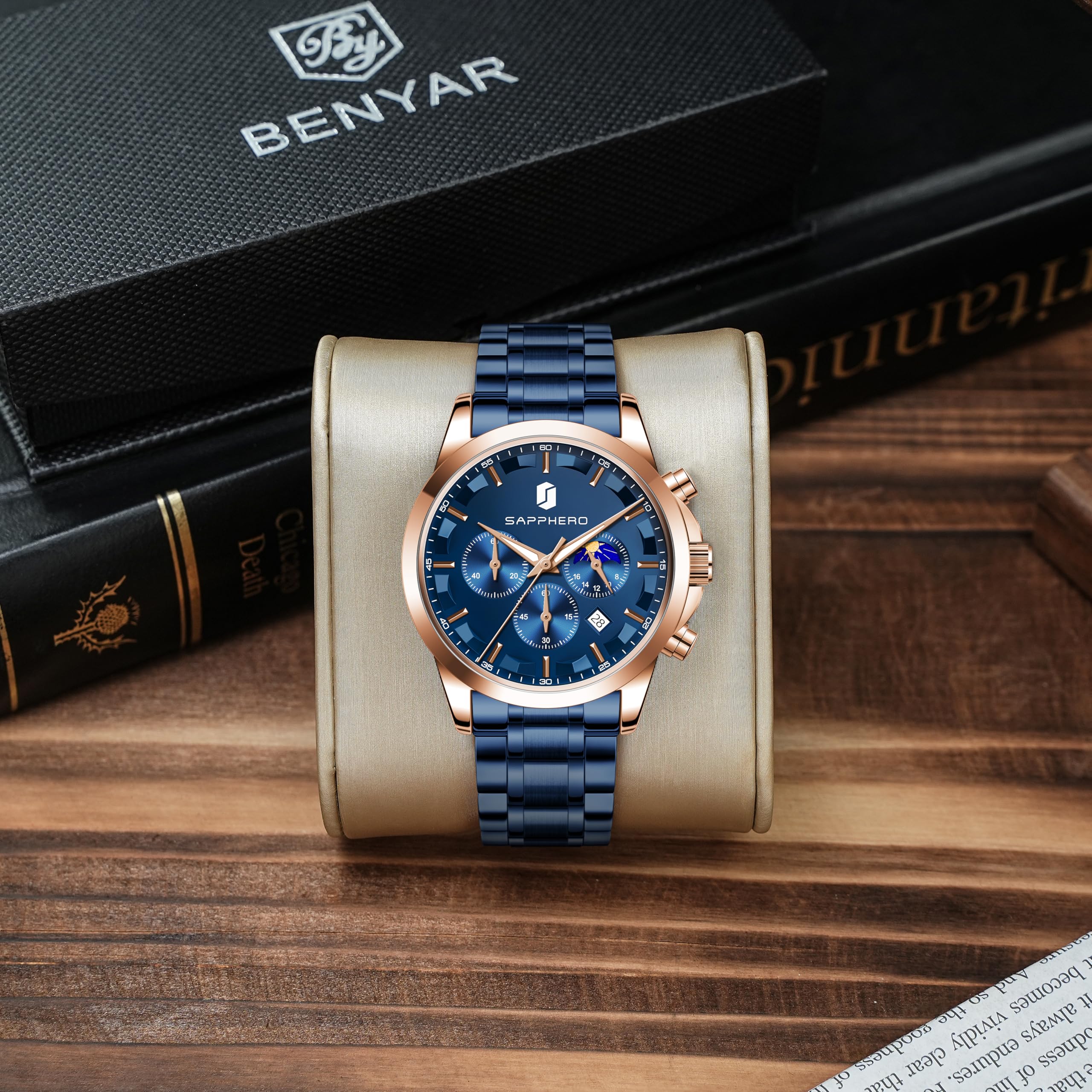 BENYAR BY Herrenuhr Uhren Herren Wasserdicht Herrenuhren Chronograph m?nner Armbanduhr für Herren Eleganz Lederarmband/Edelstahl Quarz Geburtstags/Weihnachts Gold/Silber/Blau/Schwarz
