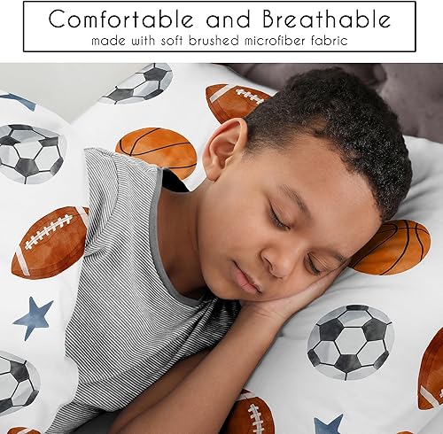 Miniatura 4 de Sweet Jojo Designs Juego de edredón con temática deportiva, tamaño matrimonial, para niños, adolescentes y adultos, 3 piezas, acuarela, vintage, con