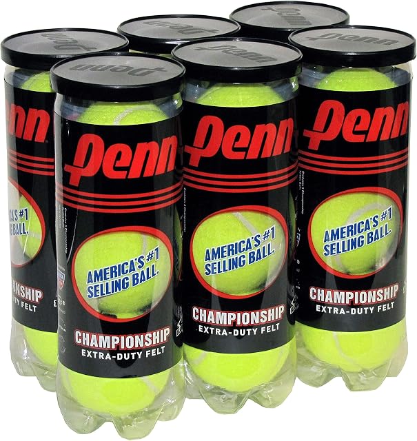 Penn Bolas de tênis Championship Bolas de tênis pressurizadas de feltro extra resistente 6 latas, 18 bolas
