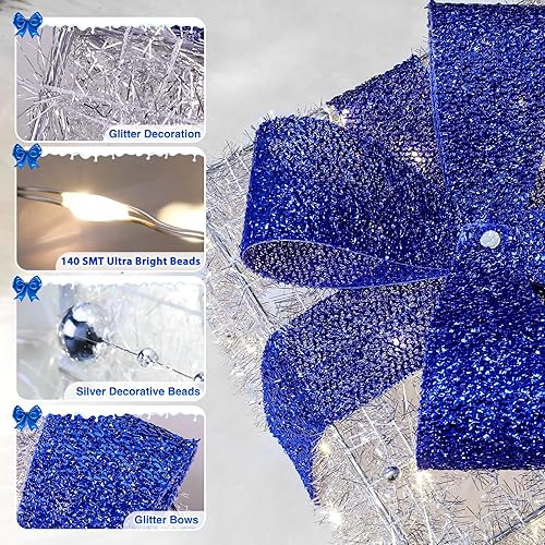 Miniatura 5 de Decoraciones de Navidad Azules, Cajas de Regalo Iluminadas de Navidad 140 LEDs Regalos Luminosos Decoración Navideña, 8 Modos y Función de Azul -