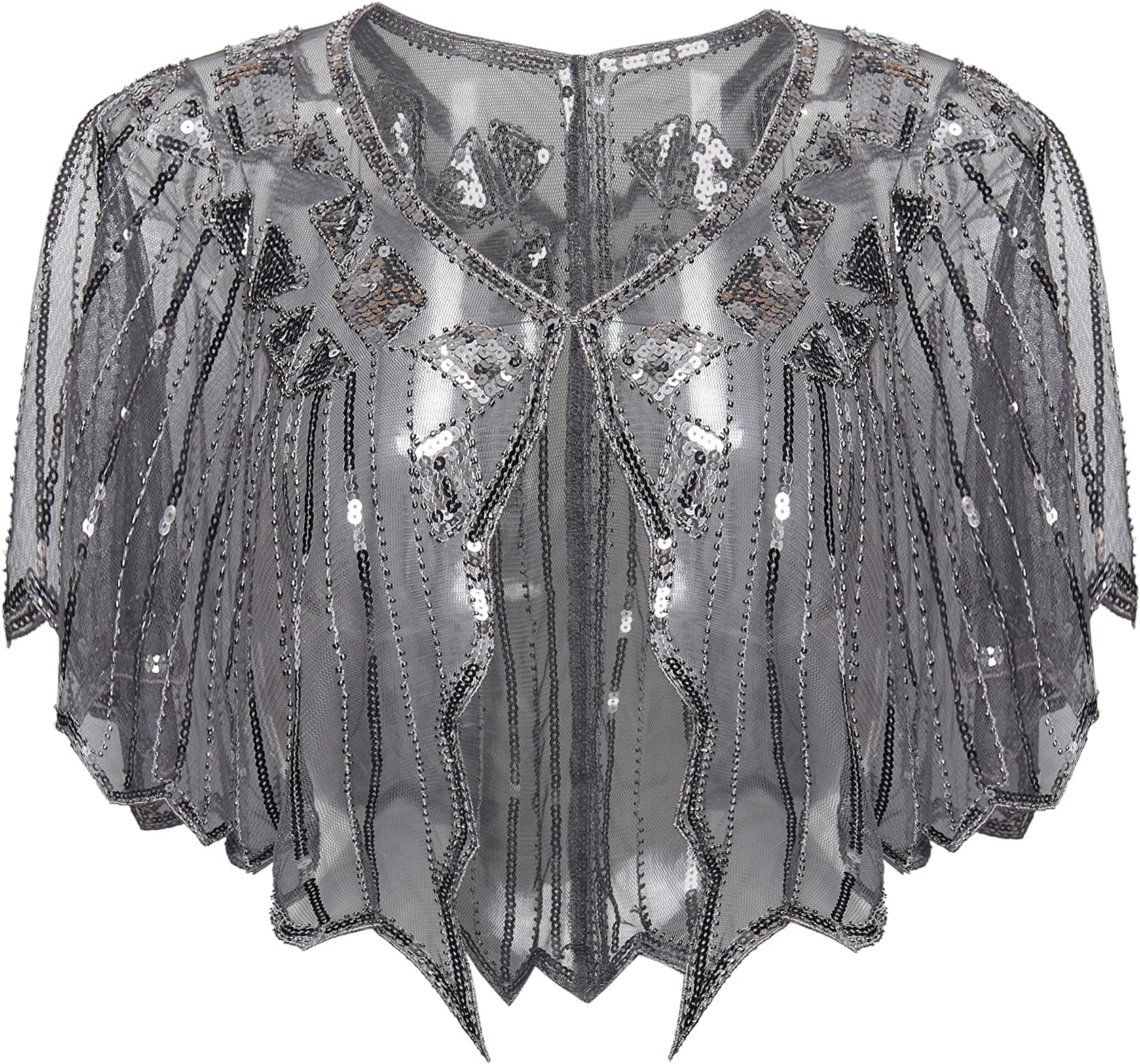 1920s Shawl Wraps Sequin Beaded Evening Cape Bridal Shawl Bolero Flapper Cover Up