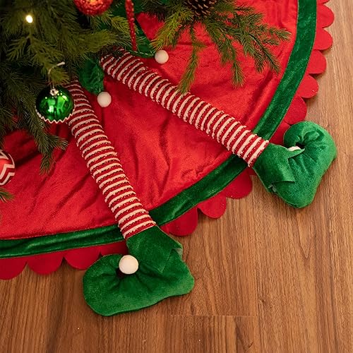 Miniatura 2 de Valery Madelyn Falda de árbol de Navidad de elfo para decoración de árbol, falda de Navidad grande de 48 pulgadas con patas de elfo 3D y ribete
