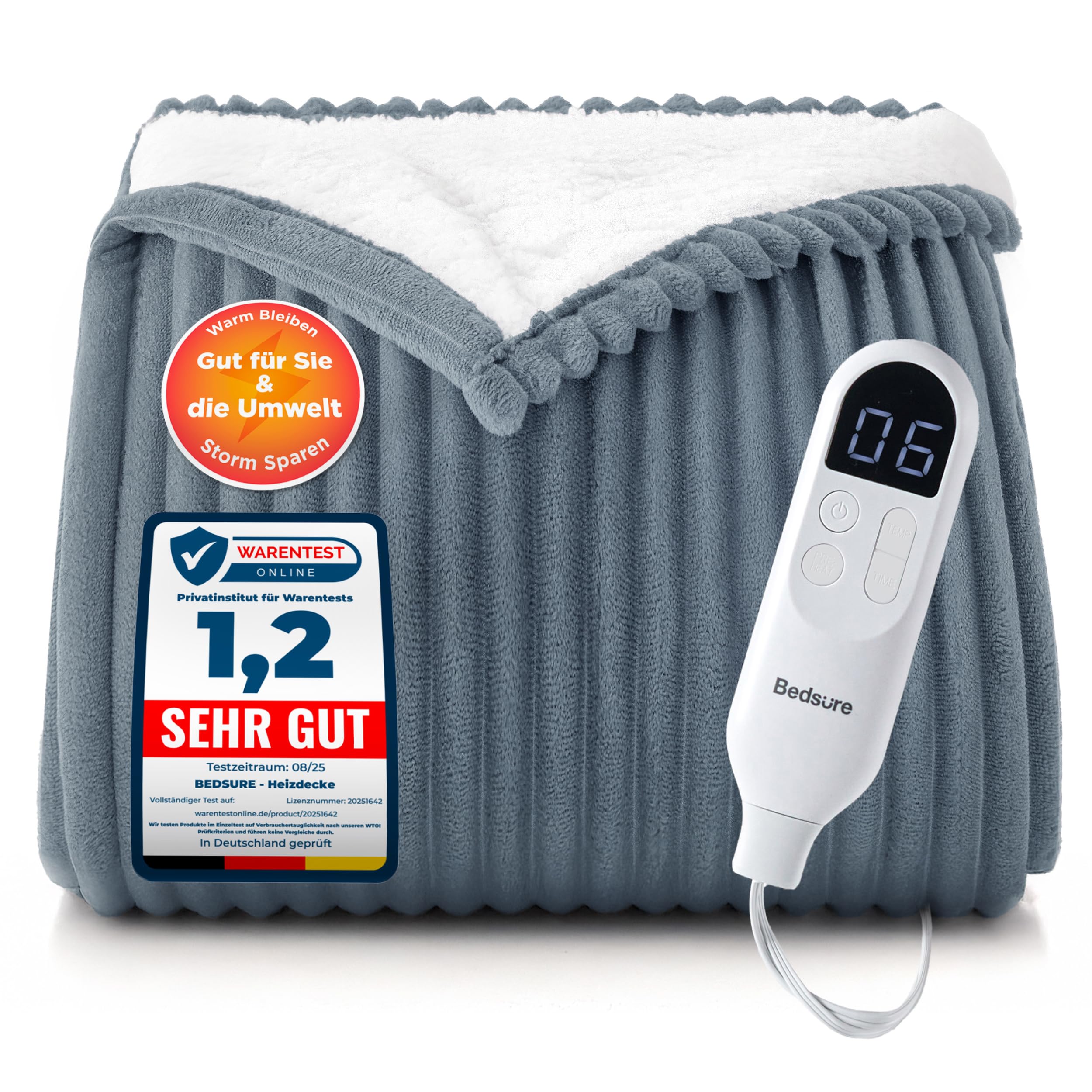 BEDSURE Heizdecke Wärmedecke Elektrische Kuscheldecke - mit Abschaltautomatik, 6 Heizstufen & 10 Stunden Timer, bis zu 8 Stunden Überhitzungsschutz für Home & Office
