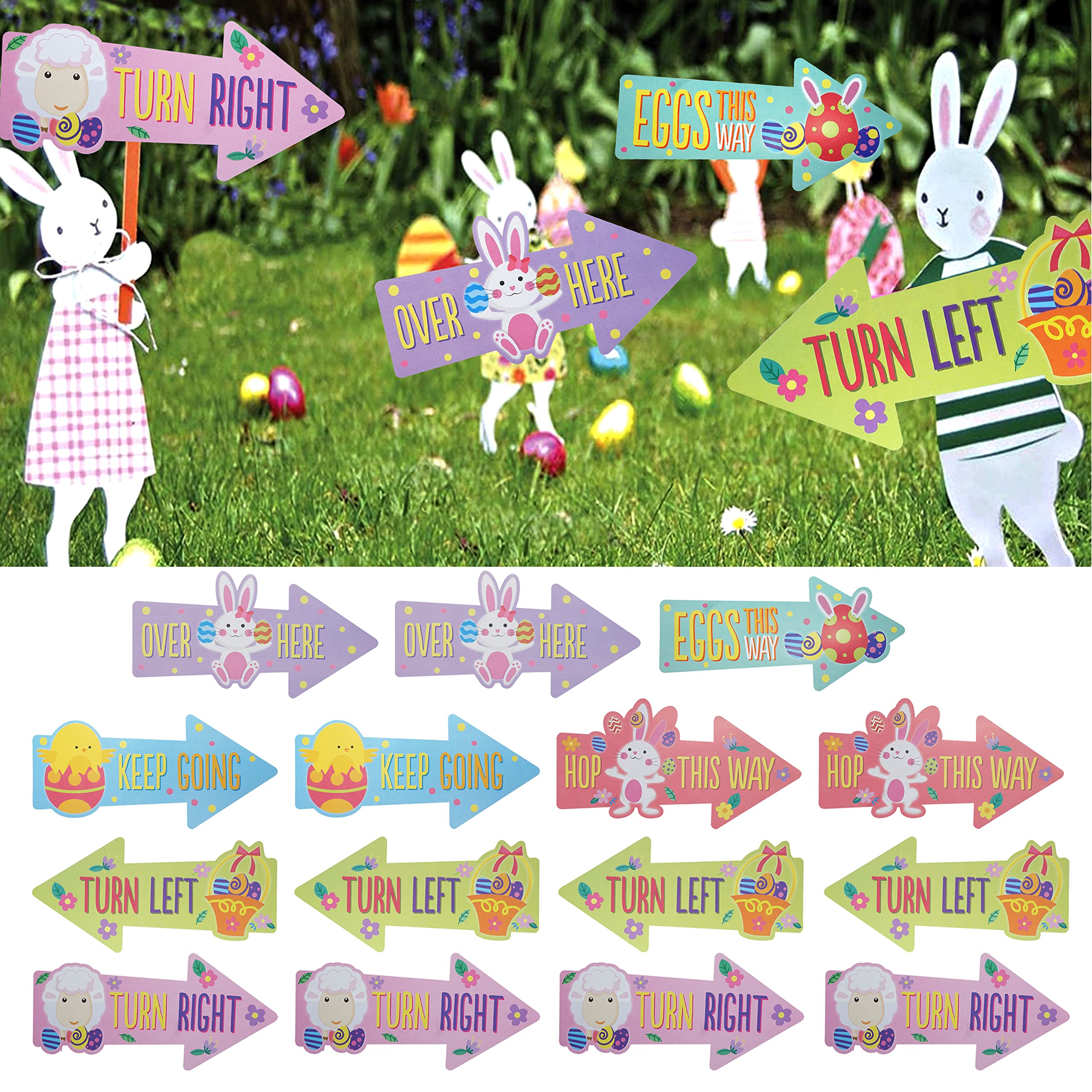 HOVUK Easter Egg Hunt Arrows, 15Pcs Bunny, Chick, Egg Track Garden Signs, Easter Party Game Supply Easter Decorations, Path Arrows for Egg Hunt Play