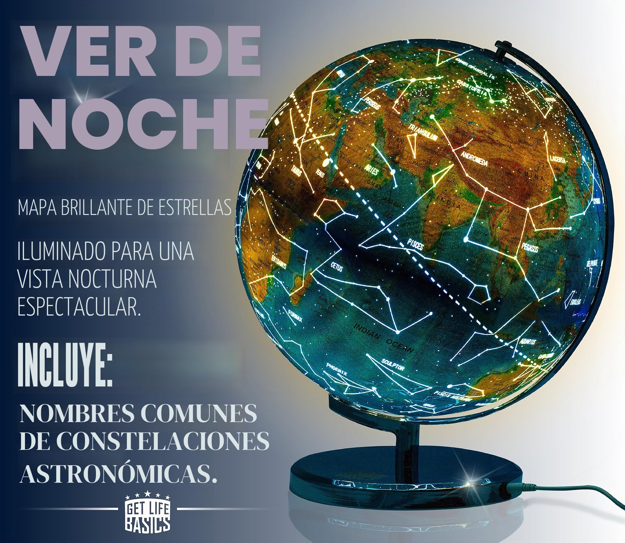 Globo terráqueo interactivo grande de 33 cm para adultos y niños, 33 cm con soporte, con constelaciones que se iluminan por la noche, mapa geográfico para regalo educativo de aprendizaje, con brújula