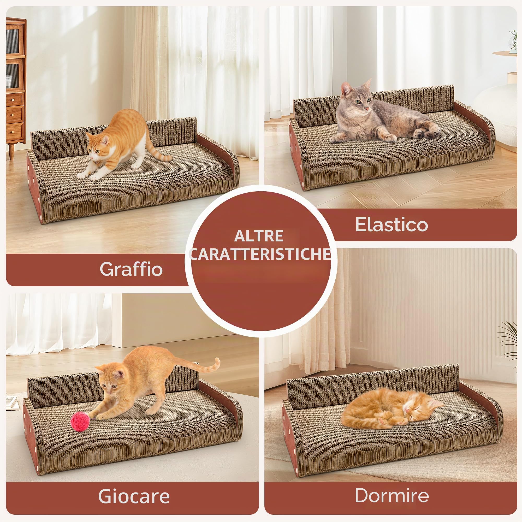 Tiragraffi per Gatti Adulti XXL - Tiragraffi Cartone 62cm Design Divano - Cartone Ondulato Rinforzato - Per Lettino Gatti e Soggiorno
