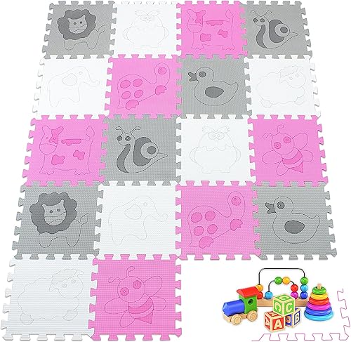 qqpp Tapete de juego de 18 azulejos EVA para bebé, tapete de espuma entrelazada para el tiempo de barriga y gatear, azulejos de rompecabezas con