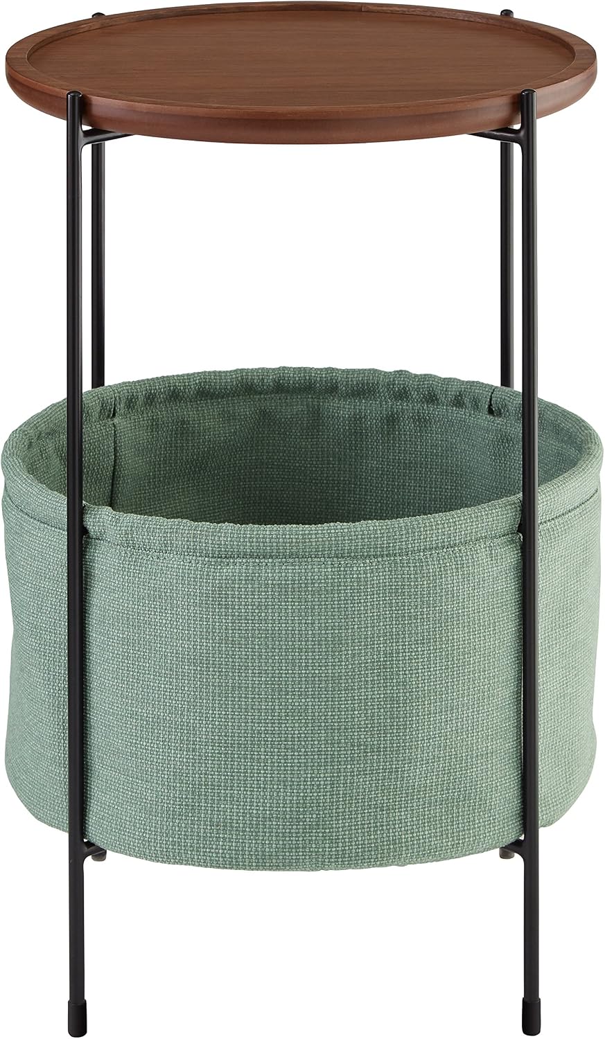 Amazon Brand – Rivet Meeks Round Side Table with Fabric Storage Basket, 24"H, Walnut and Teal