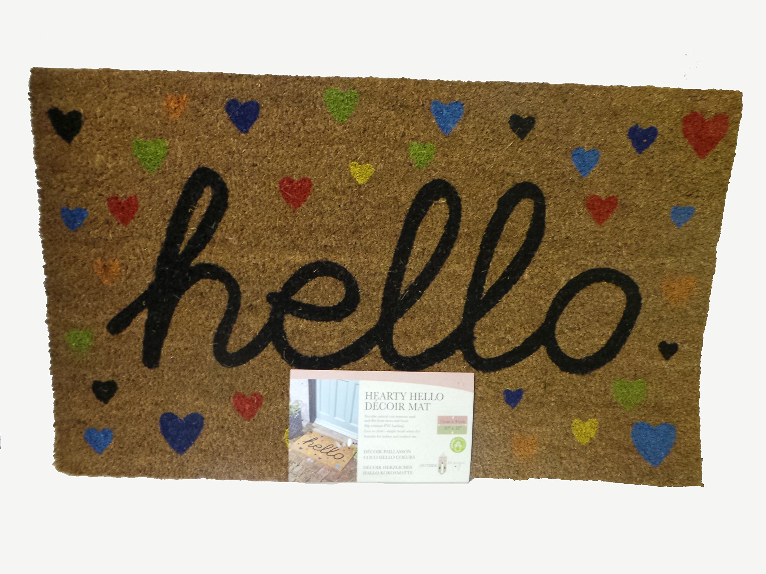 Hearty Hello Natural Coir Front Or Back Doormat Indoor & Outdoor Mat 75 x 45cm