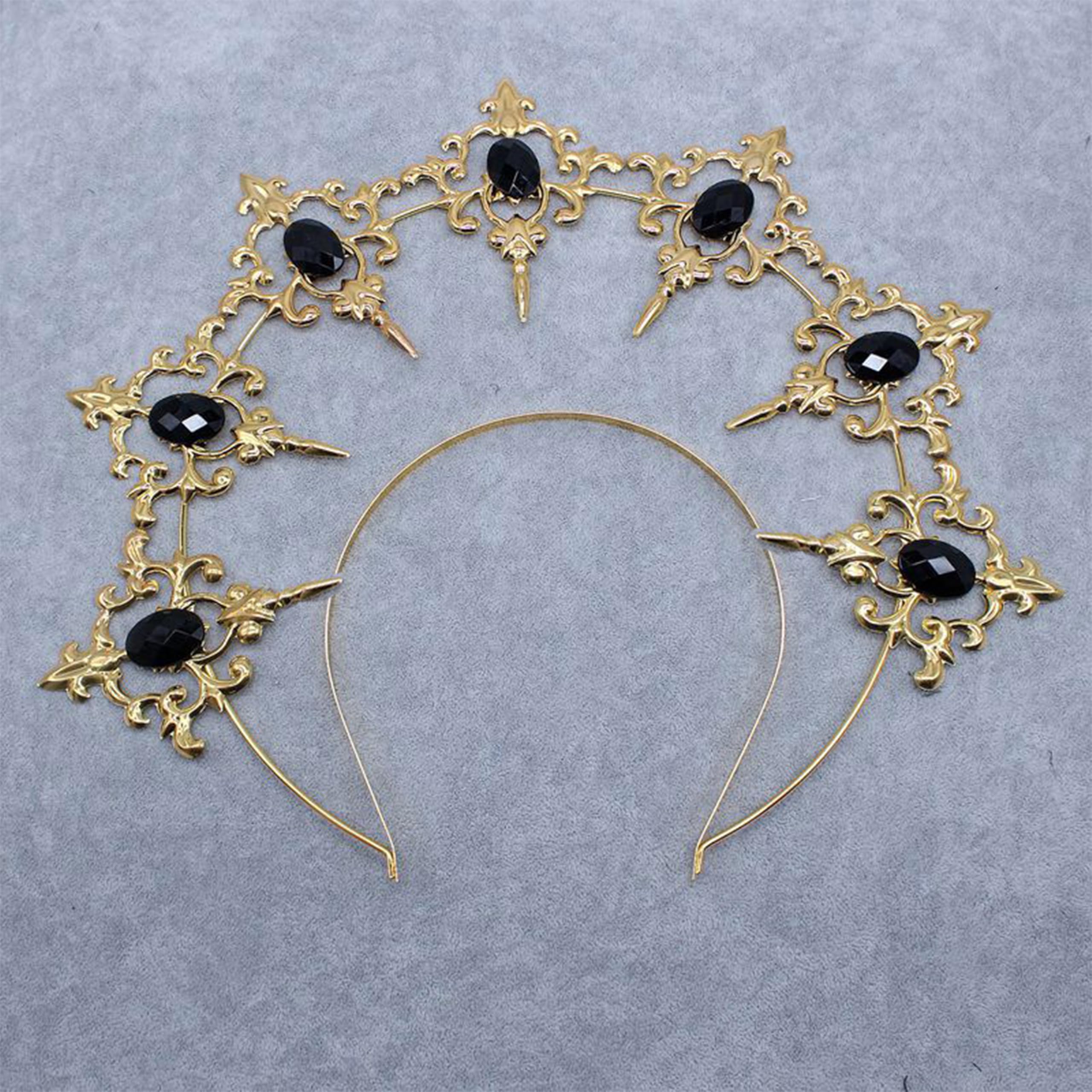 Yuelulala 2pcs Gothic Halo Crown Baroque Headband Stars Goddess and Crown for Women Boho Wedding Headpiece Halloween Costume Cosplay Accessories(A210-2) - Image 2