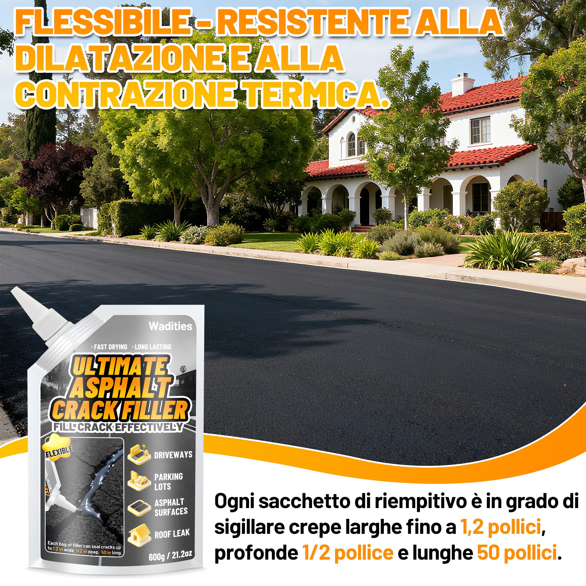 Stucco per crepe nell'asfalto 1.2 kg, sigillante impermeabile autolivellante per riparazioni di vialetti, passerelle, giunti in calcestruzzo, sigillante ad asciugatura rapida per esterni - Nero