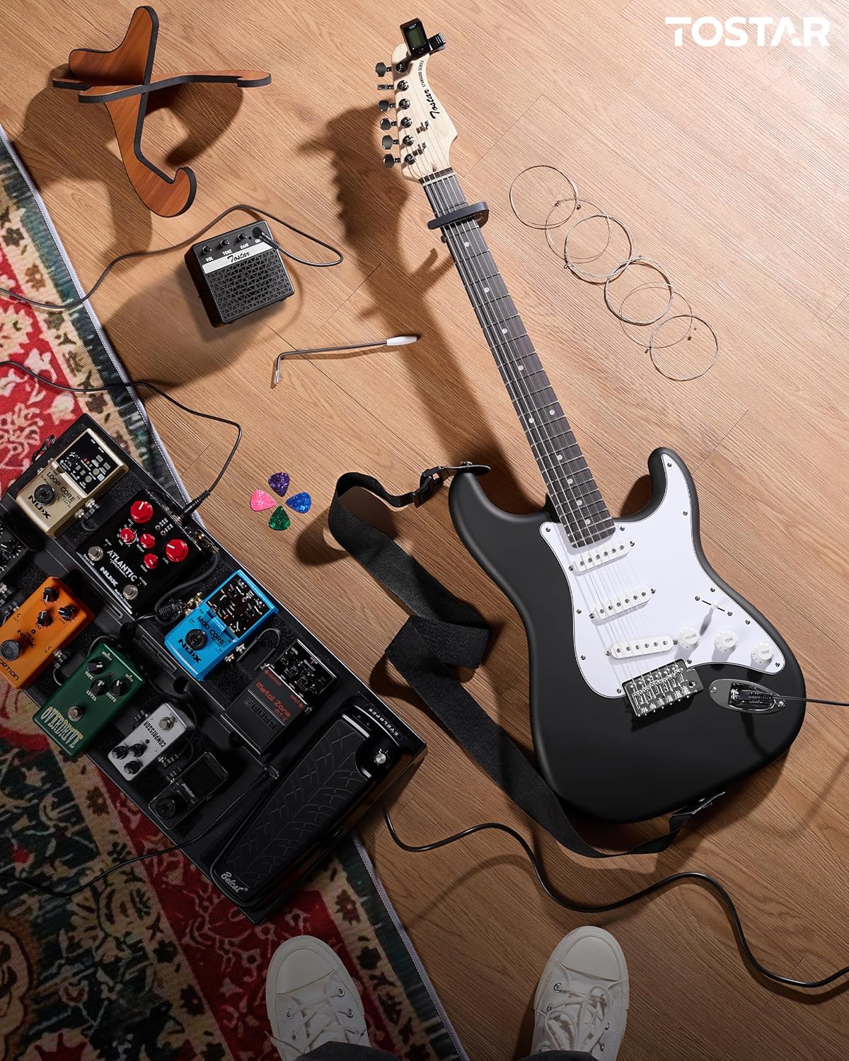 Tostar 39" Full Size Electric Guitar Kit For Beginners and Adults, SSS Pickup Guitarra Electrica Set Includes Tremolo Bridge, Lightweight Matte Finish, Amp, Strings, Gig Bag, Birthday Gifts, Black