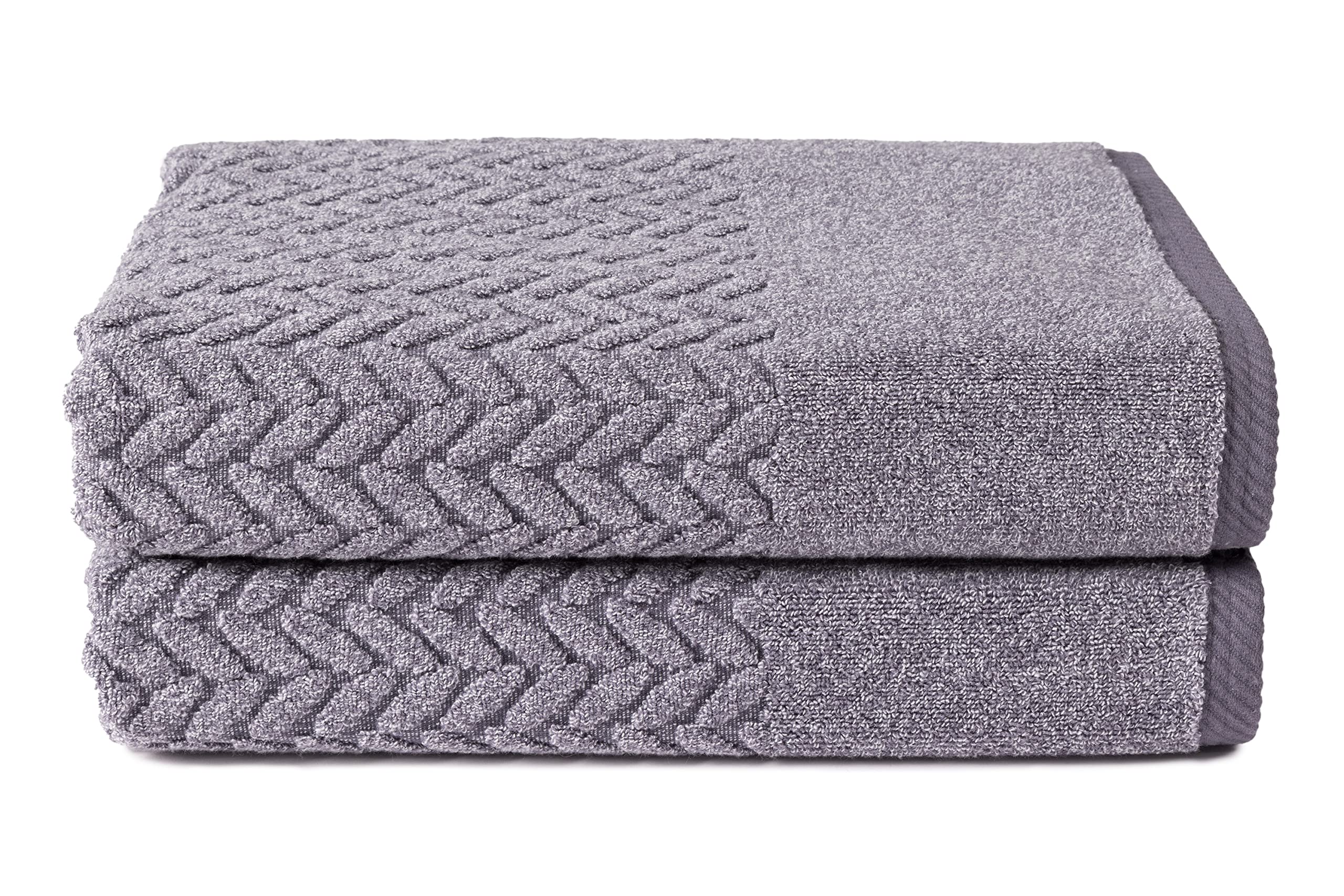 Texere 100% Organic Cotton Jacquard 650 GSM Premium Bath Towel Sets - Extra Absorbent Quick Dry and Soft (Cable, Granite, 2 Bath Towels)