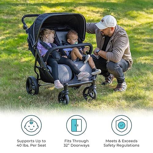 Miniatura 4 de Gaggle by Foundations Roadster Duo - Cochecito doble lado a lado, ligero y compacto para niños pequeños, fácil de plegar y maniobrar, aprobado por