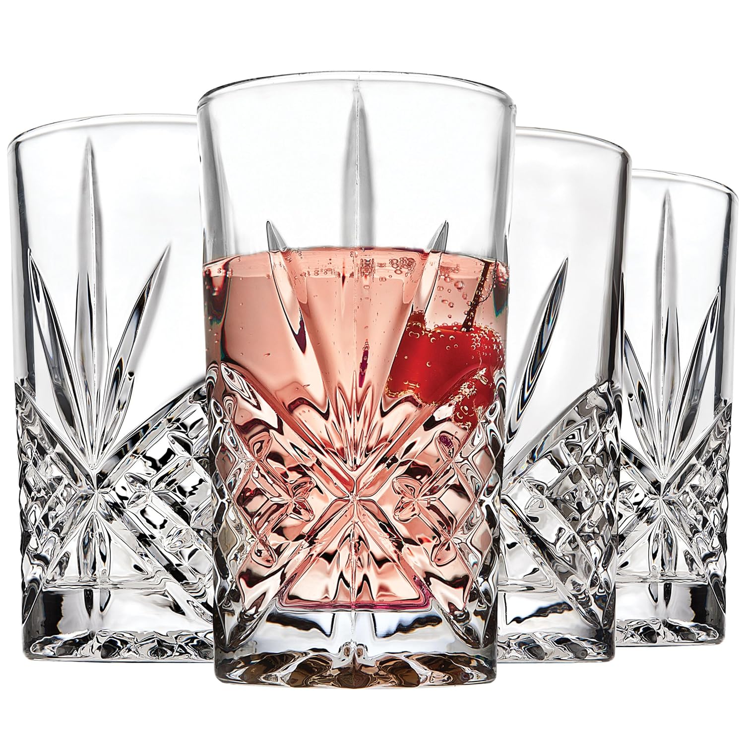 Godinger Highball Drinking Glasses Tall Glass Cups Water Glasses Cocktail Glasses Dublin Collection - Set of 4
