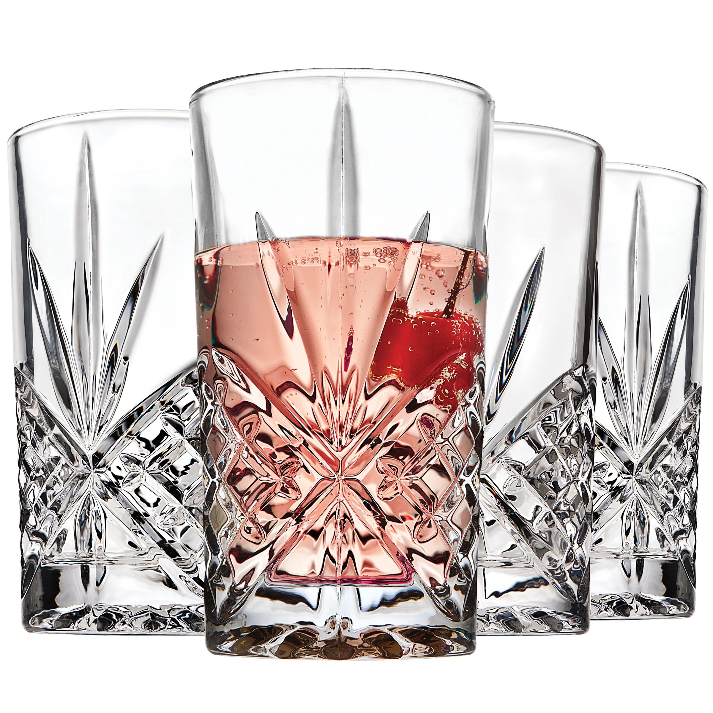Godinger Highball Drinking Glasses Tall Glass Cups Water Glasses Cocktail Glasses Dublin Collection - Set of 4