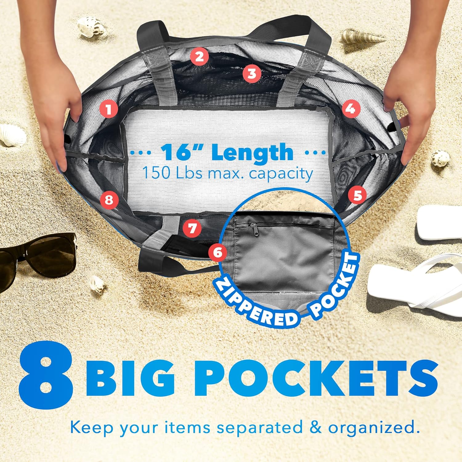 Dejaroo Mesh Sand Free Bag - Strong Lightweight Bag For Beach & Vacation Essentials. Tons of Storage! - Image 3