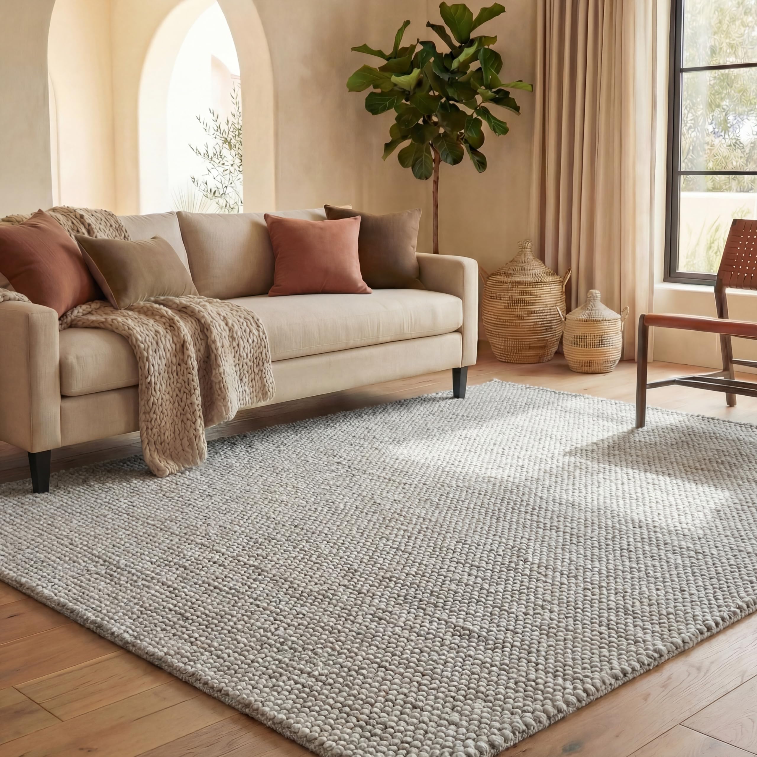 SAFAVIEH Area Rug 8x10 - Natura Collection - Large - Silver, Handmade Wool Blend, Textured Design, Ideal for Living Room, Bedroom, Dining Space (